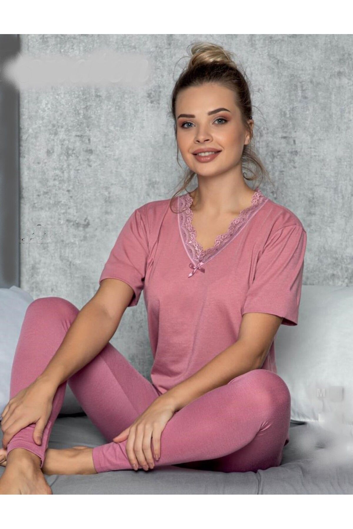 JENİKA Set De Pijamale Cu Mâneci Scurte, Cu Decolteu În V, Cu Dantelă Femeie - L