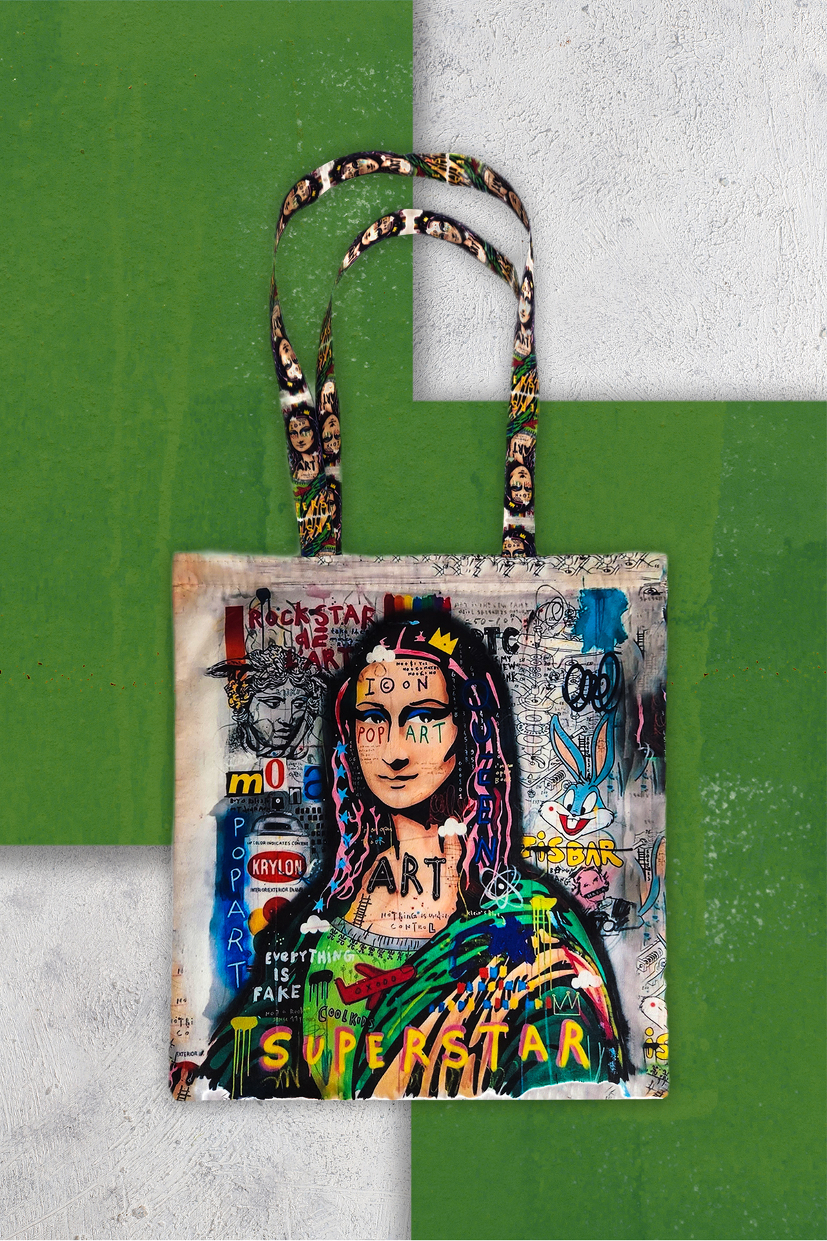 Mona Lisa Design Printed Fabric Cloth Bag Single Compartment Sleeve and Shoulder Bag