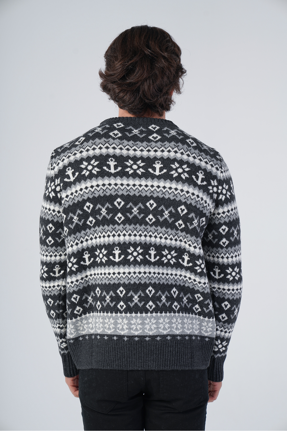 Trist Star  Antrasit Erkek Jakarlı Çapa Desen Bisiklet Yaka Triko Yün Kazak - Görsel 3