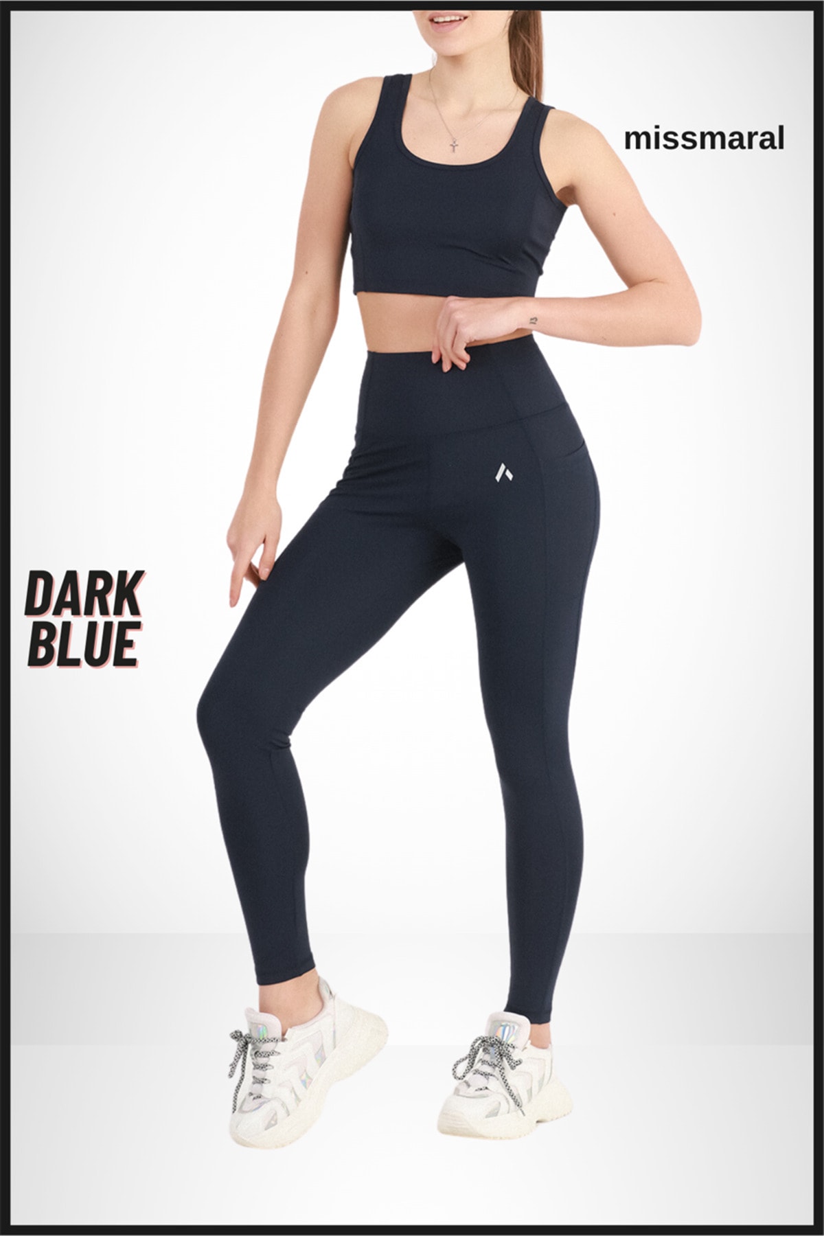 missmaral Yüksek Bel Toparlayıcı Çift Cepli Spor Tayt / Leggings Shades Lacivert / Navy Blue 1057 görsel 5