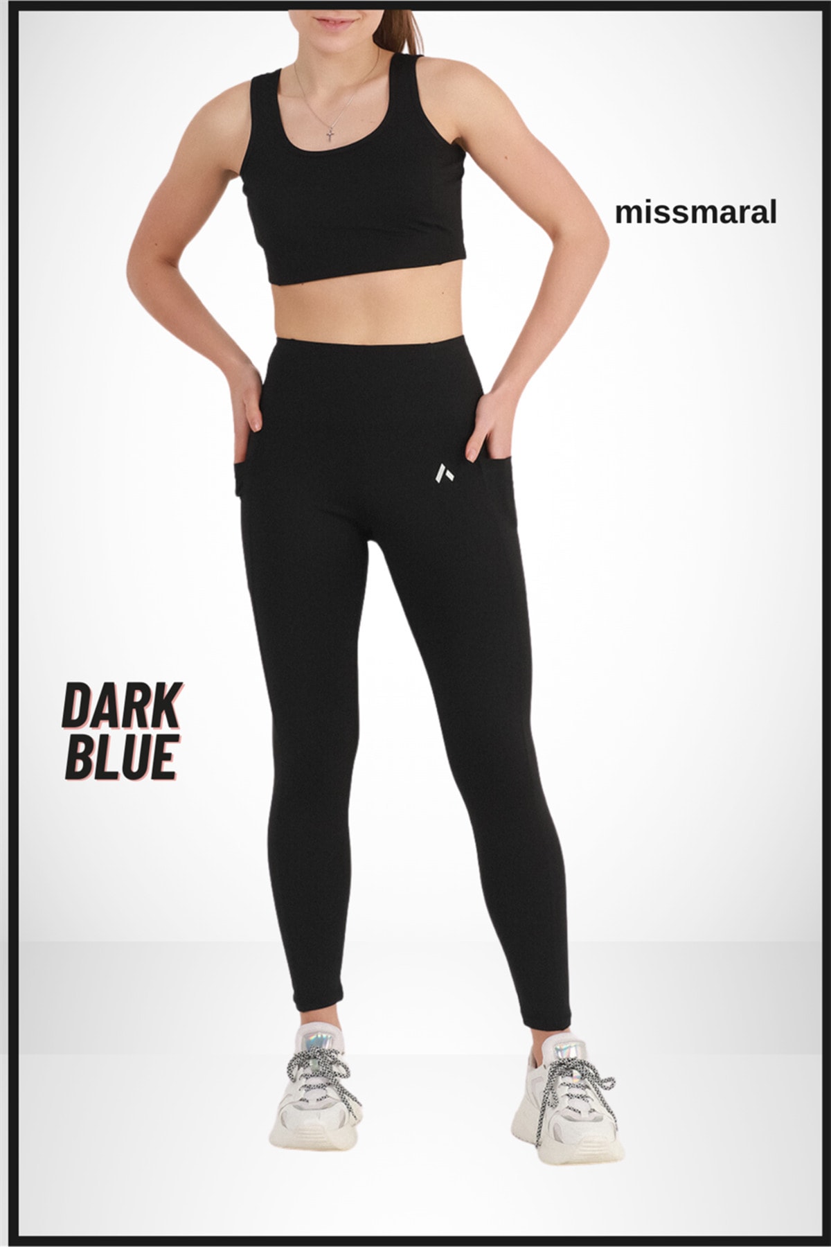 missmaral Yüksek Bel Toparlayıcı Çift Cepli Spor Tayt / Leggings Shades Lacivert / Navy Blue 1057 görsel 7