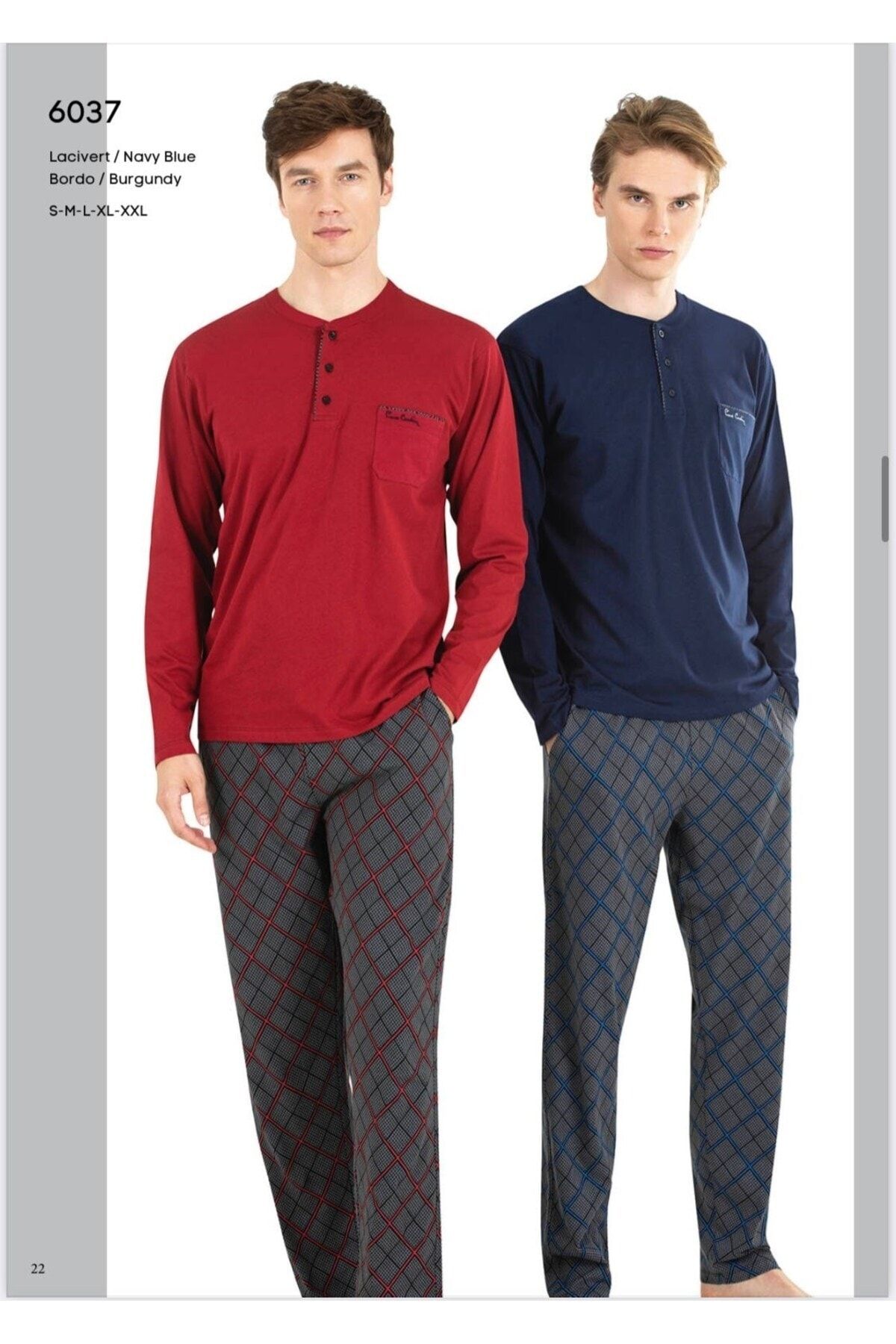 ست پیژامه آبی مردانه لباس خواب سرمه ای 6037 Pierre Cardin