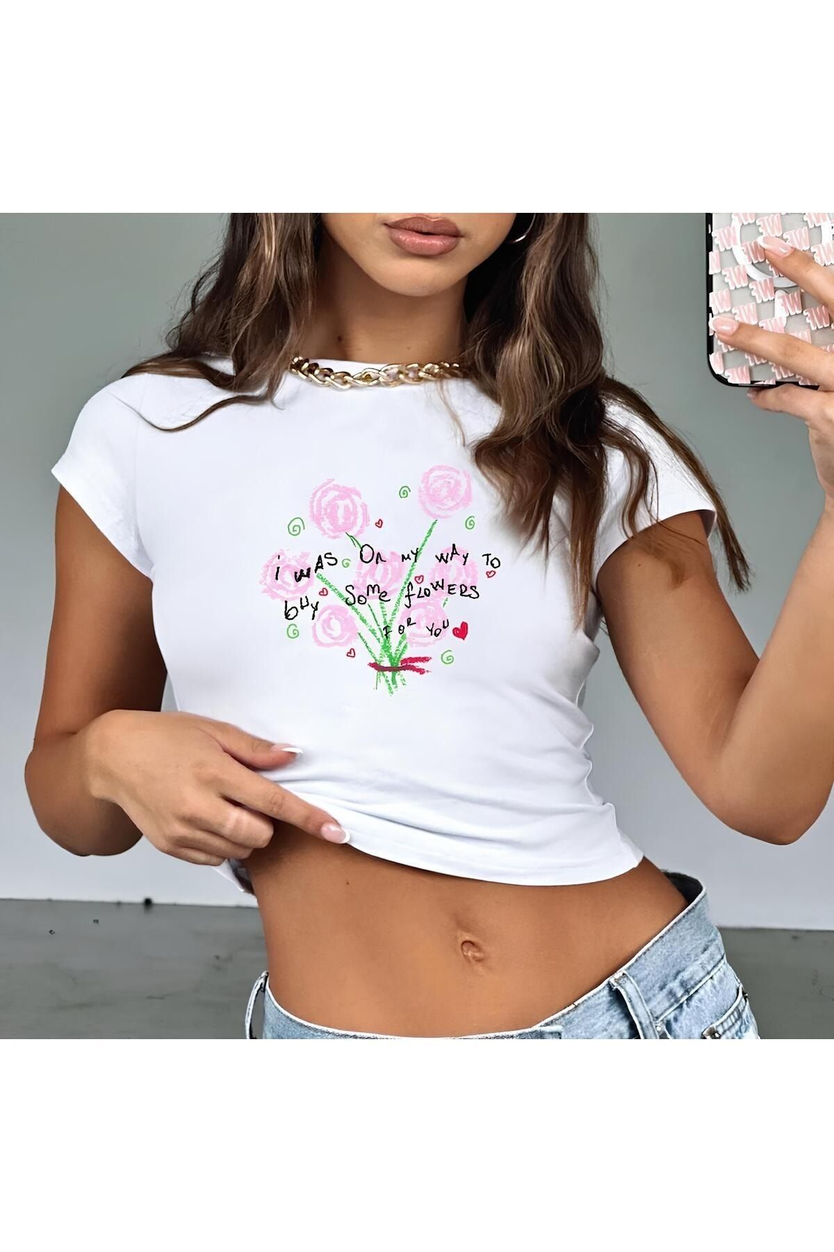 Jose Clothing Bluză Crop Top Cu Mânecă Scurtă, Albă, Imprimată Pentru Femei Femeie - M