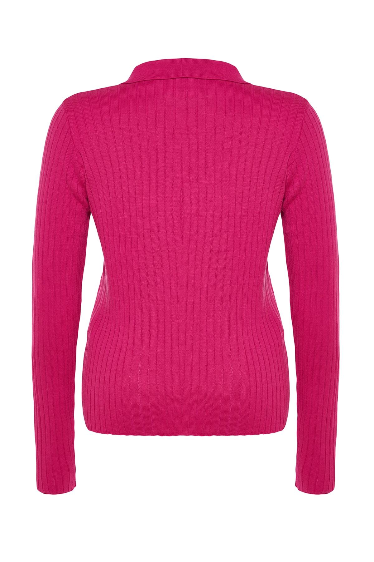 Trendyol Curve-Fuchsia Sleeve Detailed Polo Neck Knitwear Sweater TBBAW24AN00048 8