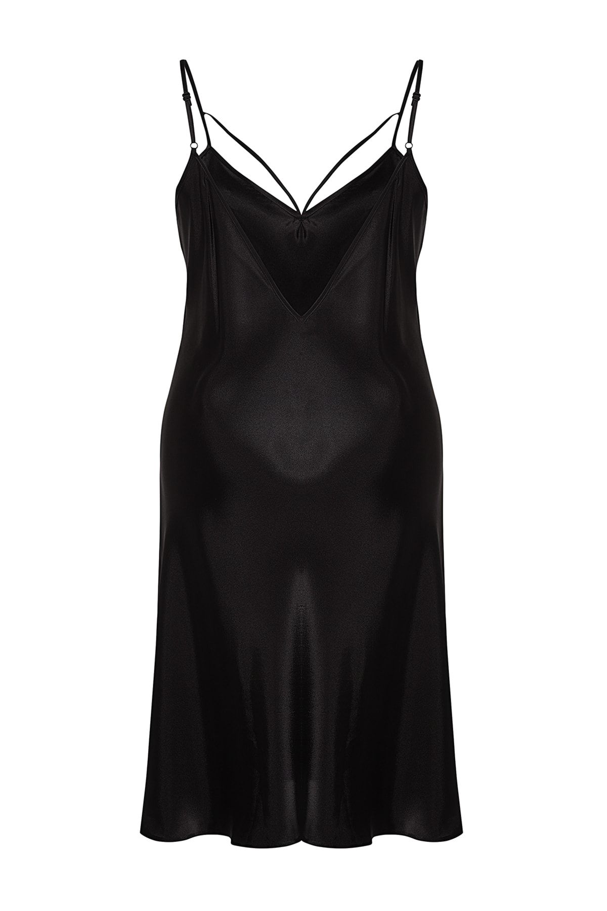 Trendyol Curve-Schwarzes Midi-Nachthemd aus gewebtem Satin mit Paspeln und detaillierten Paspeln TBBAW24CH00002 8
