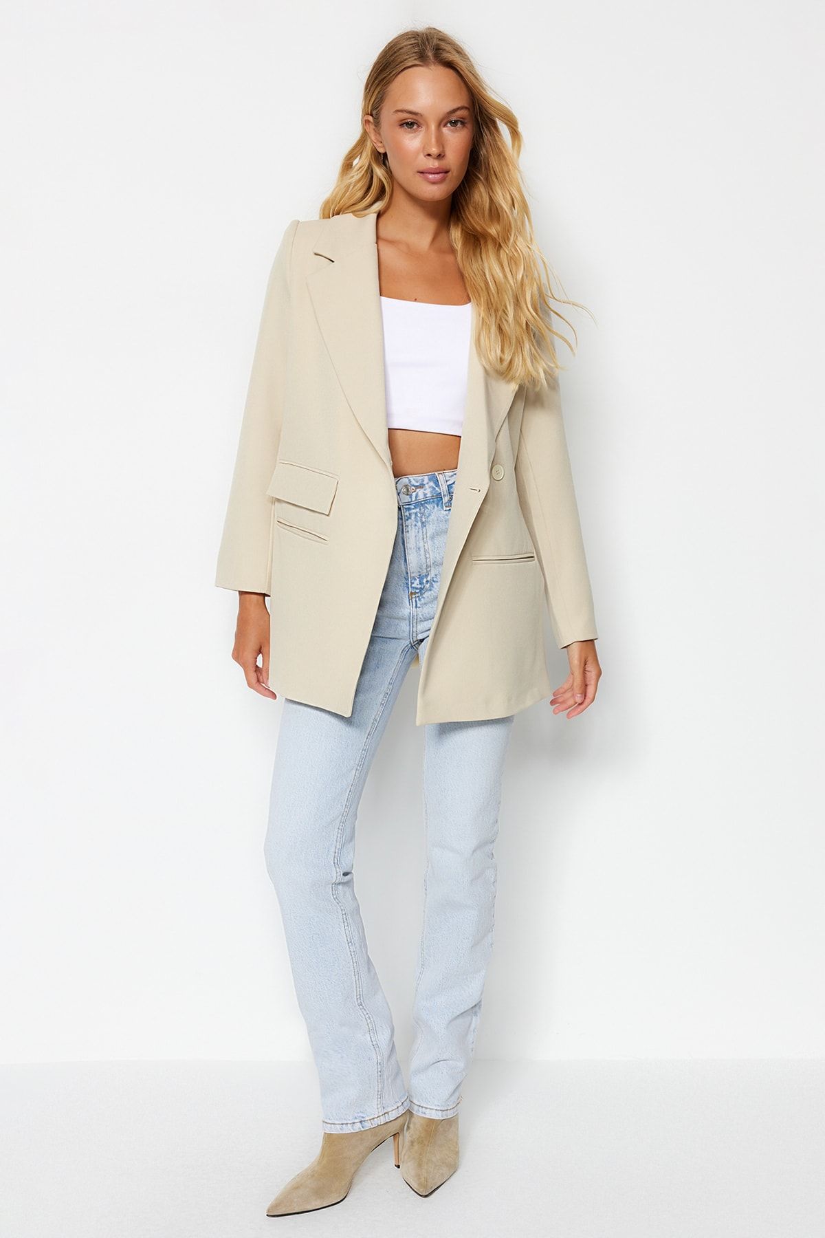 Trendyol Collection Tkana Marynarka Oversize Z Podszewką W Kolorze Kamienia Kobieta - 34