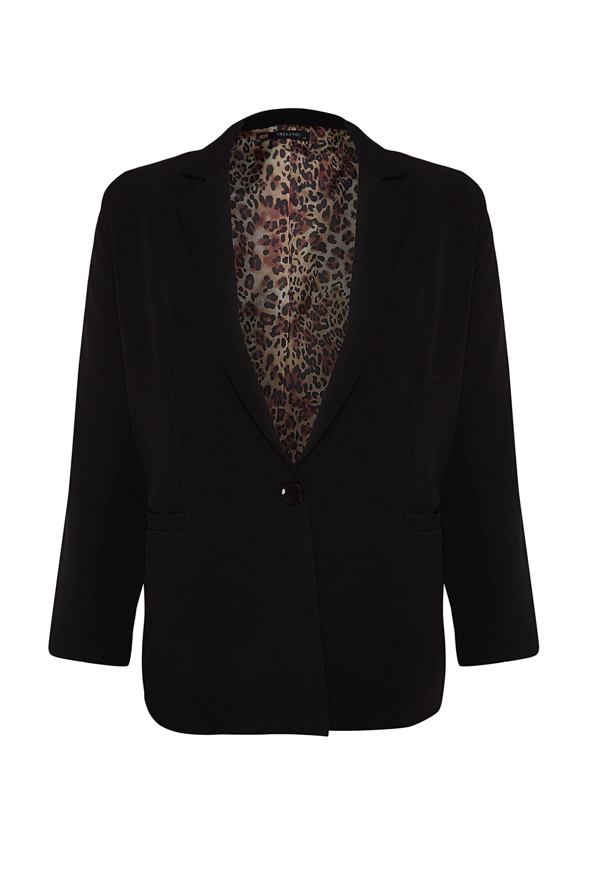 Trendyol Curve-Black Leopard Lining Detailed Blazer Woven Jacket TBBSS22CE0195 6