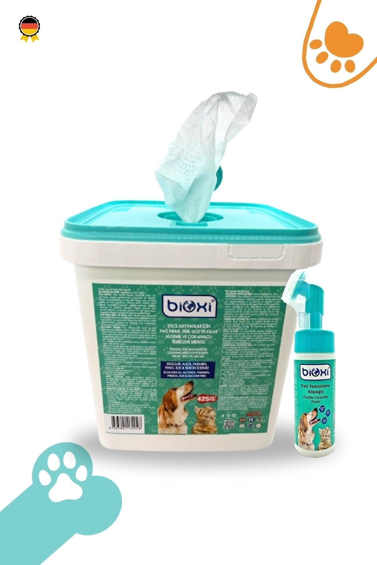 Bioxi Evcil Hayvanlar Için Hijyenik Temizleme Kova Mendil Pati Temizleme Köpüğü 150ml | Etkili Bakım!