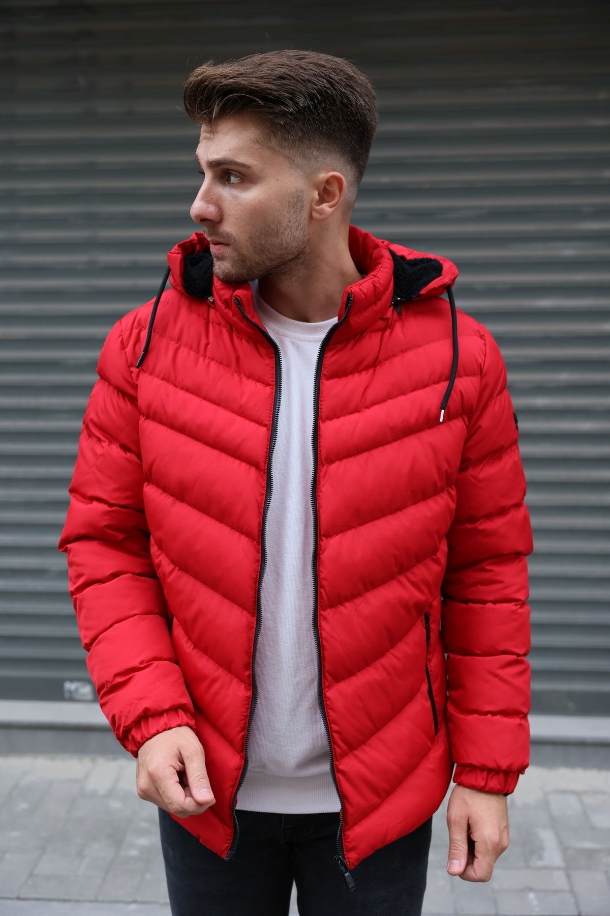 Mens puffer hotsell coat with fur