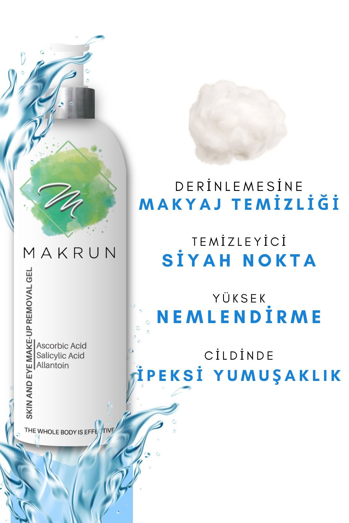 makrun Cilt Ve Göz Makyajı Temizleme Jeli - Siyah Nokta Karşıtı - Nemlendirici Etkili - Cilt Tonu Düzenleme