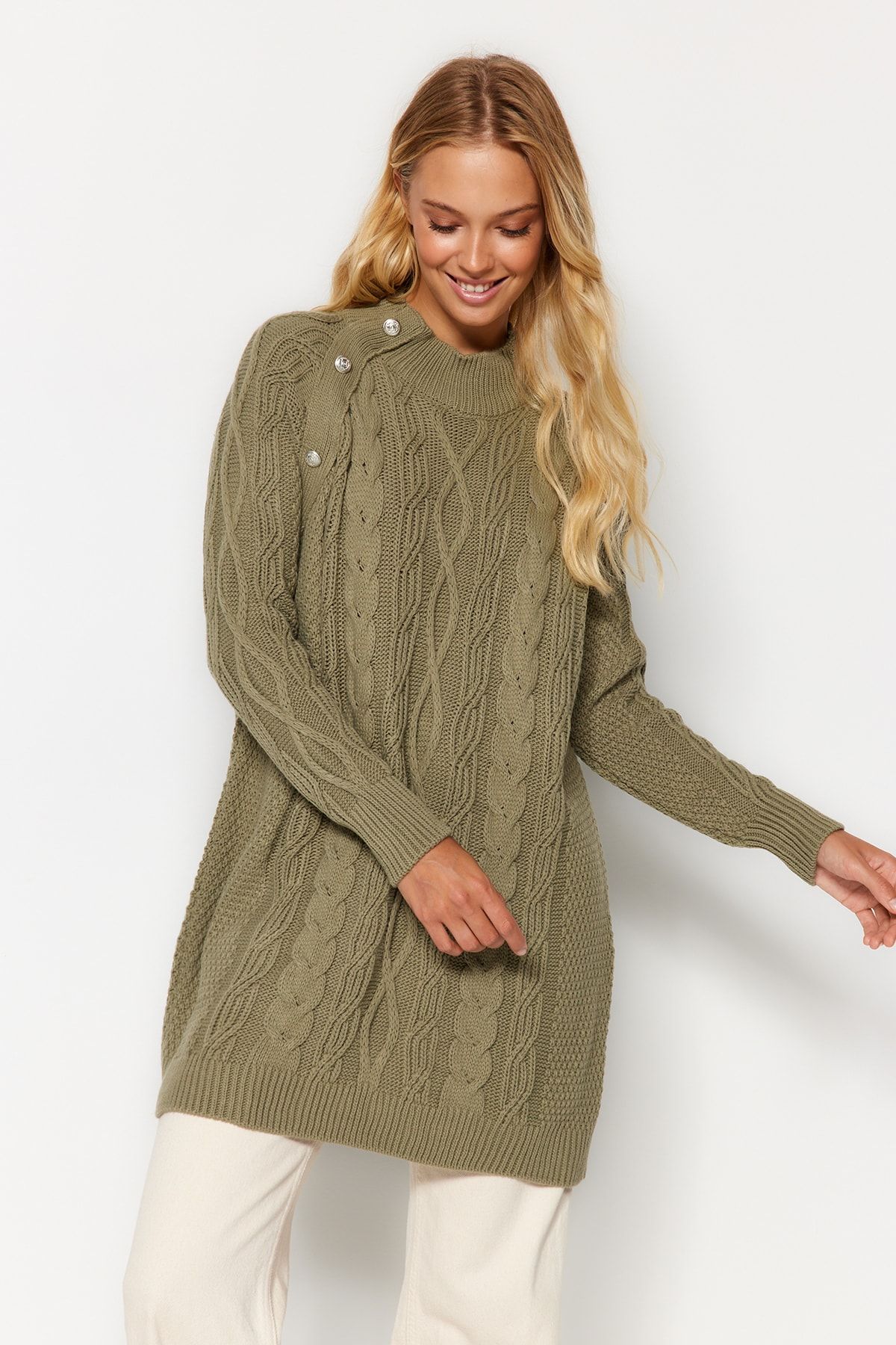 Khaki cable knit jumper best sale
