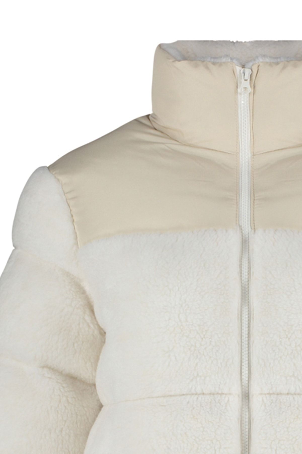 Trendyol Collection-Ecru Color Block Plush Puffer Jacket TWOAW24MO00101 7
