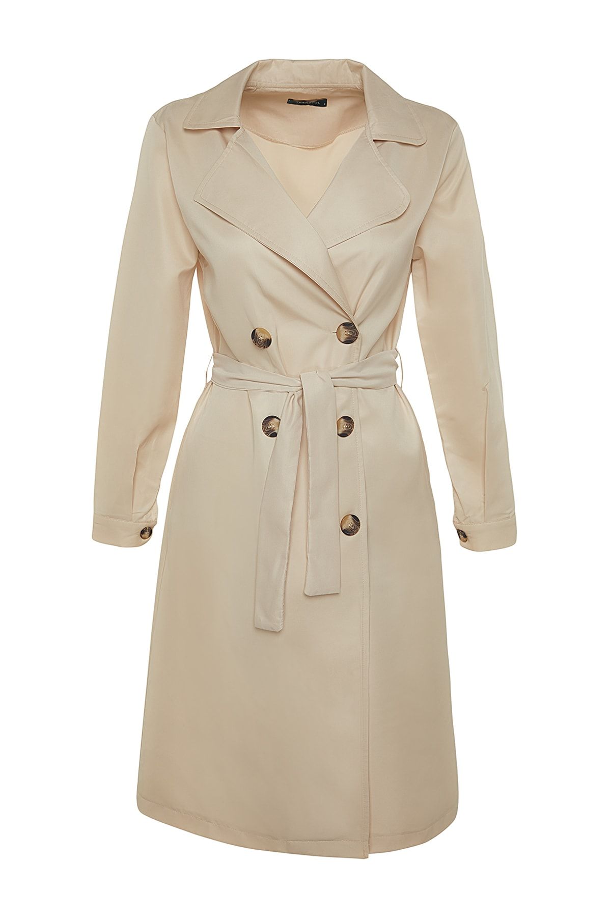 Trendyol Collection-Dlouhý trenčkot s béžovým páskem TWOAW24TR00003 11