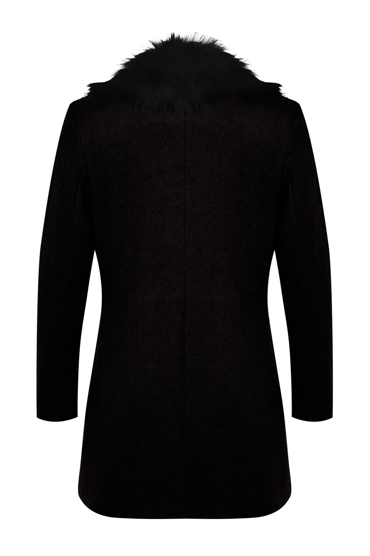 Trendyol Collection-Czarny płaszcz z futrzanego kołnierza premium, szczegółowo zapinany na złote guziki, kaszmirowy płaszcz TWOAW24KB00100 8