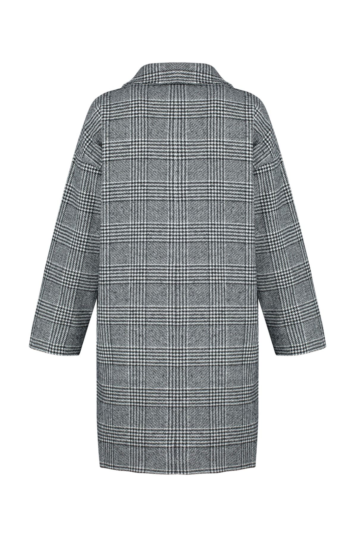 Trendyol Collection-Czarny, oversize'owy, szeroki płaszcz w kratę, długi, wzorzysty płaszcz TWOAW24KB00090 8