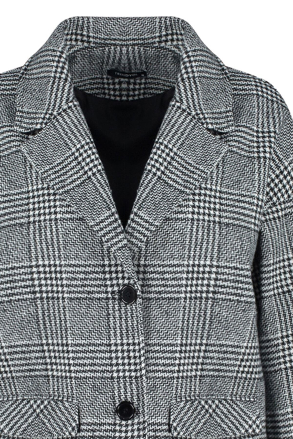 Trendyol Collection-Czarny, oversize'owy, szeroki płaszcz w kratę, długi, wzorzysty płaszcz TWOAW24KB00090 7