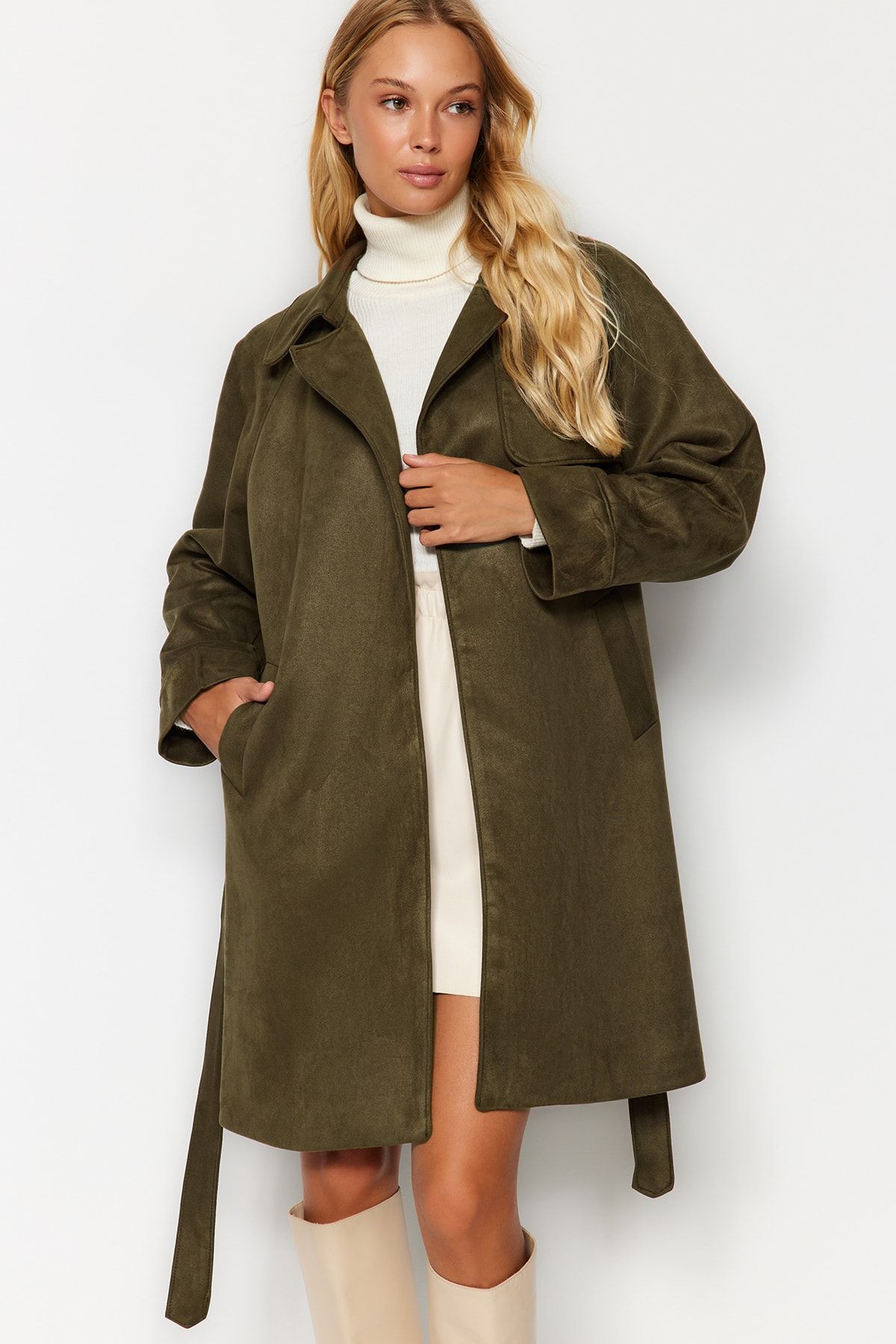 Khaki suede clearance trench coat