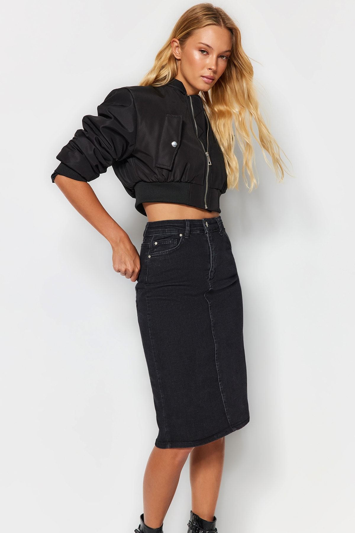 Denim pencil on sale skirt black