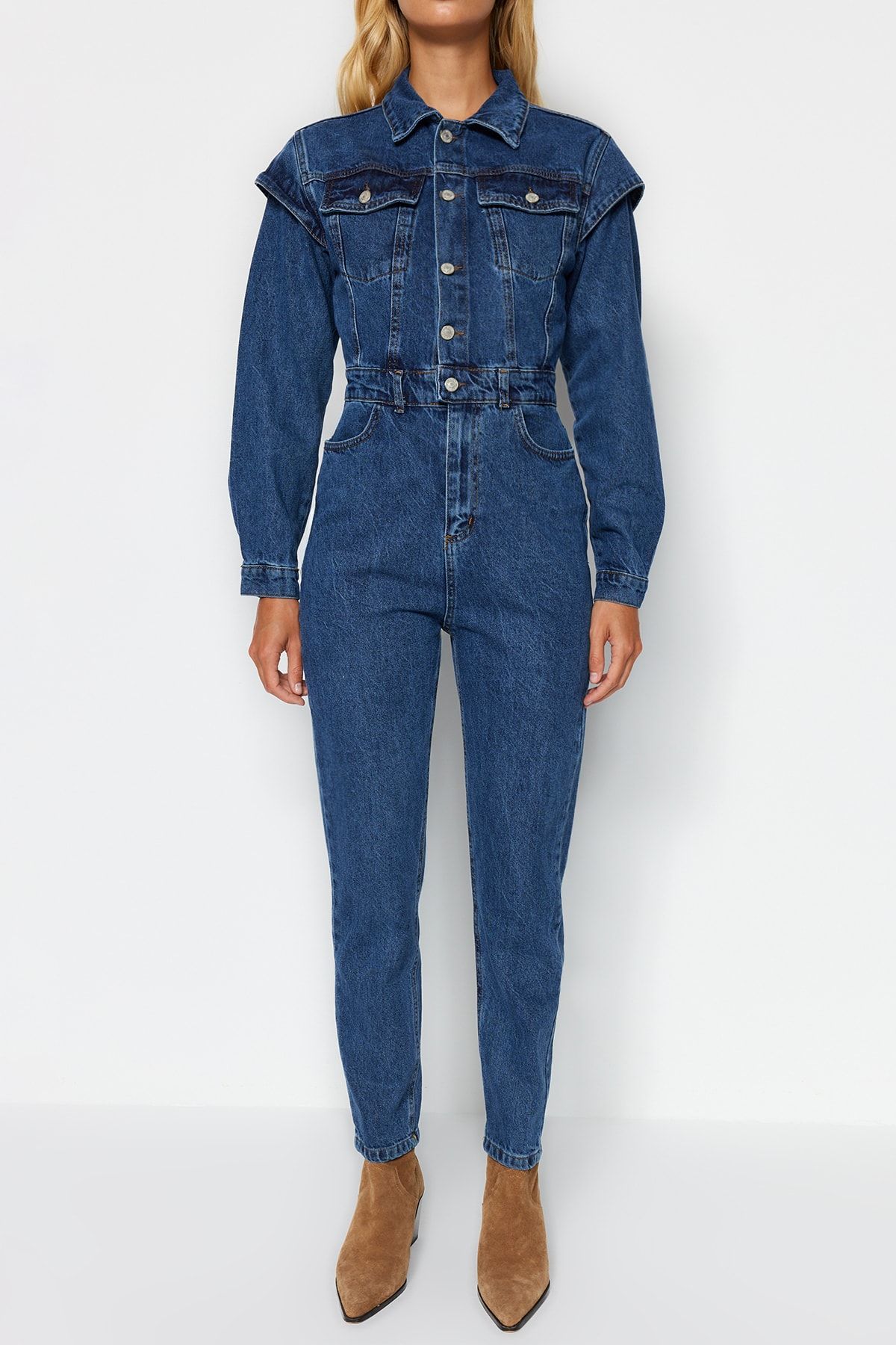 Trendyol Collection-Jeans-Overall mit Indigo-Nähten in limitierter Auflage TWOAW22TU0040 4