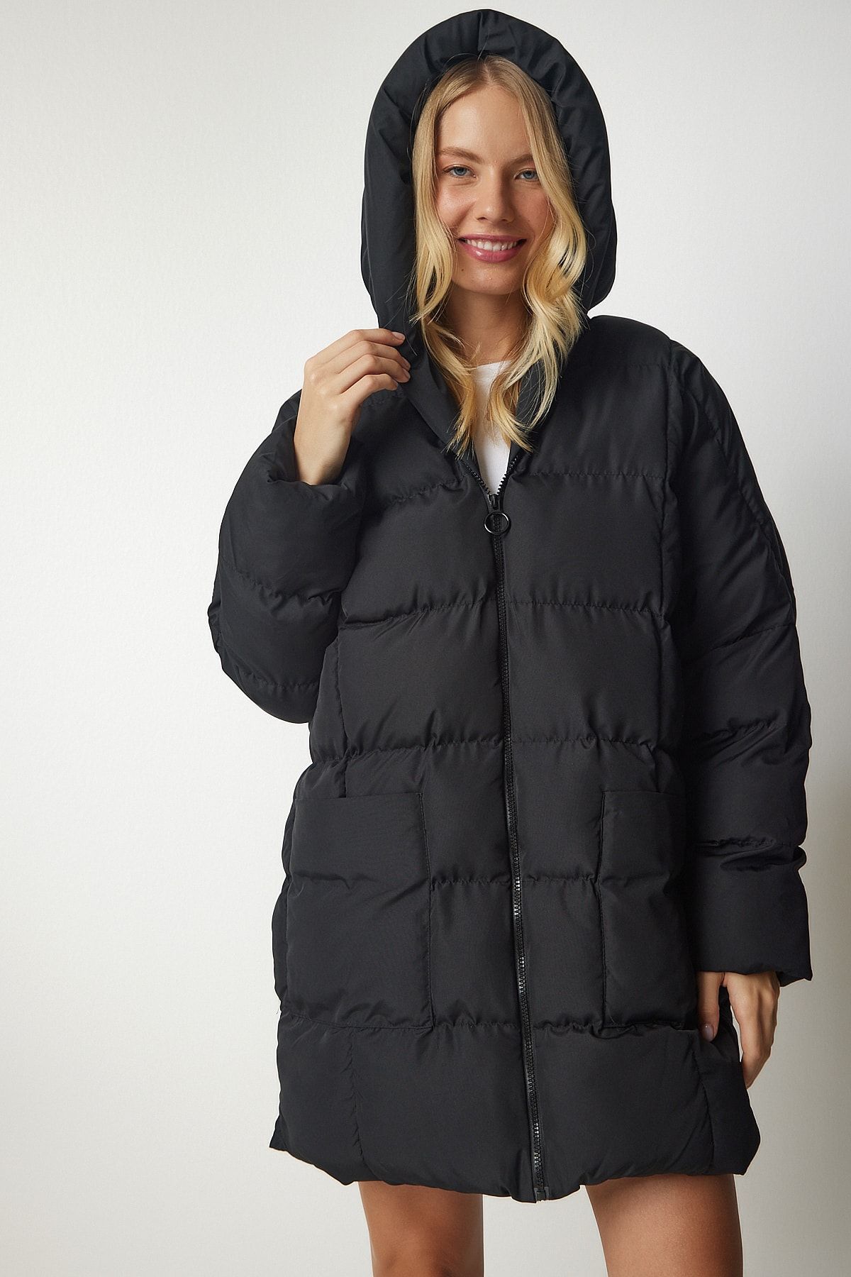Happiness İstanbul-Dámsky oversize puffer kabát s kapucňou NT00429 5