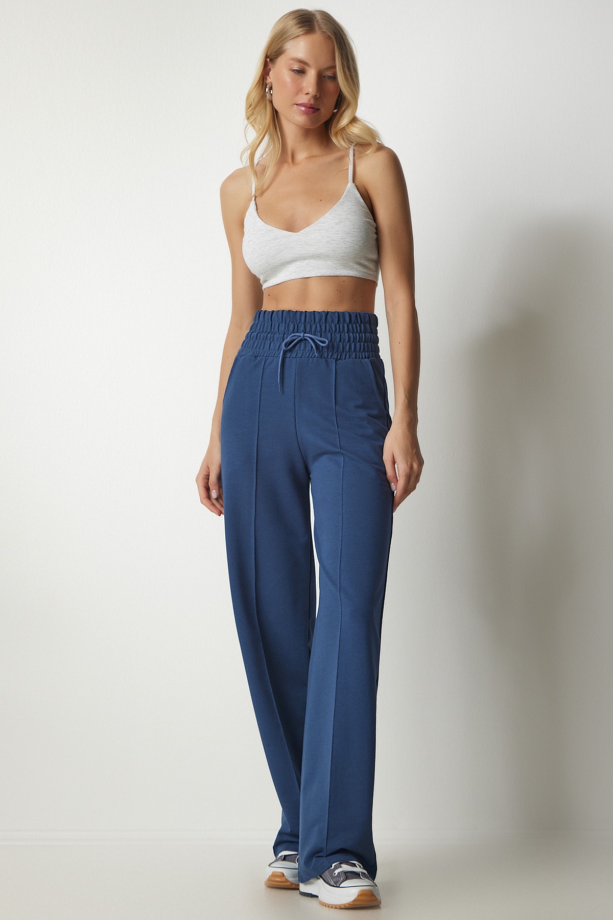 Marineblaue Basic-Strick-Jogginghose für Damen mit Taschen XR00018 - 