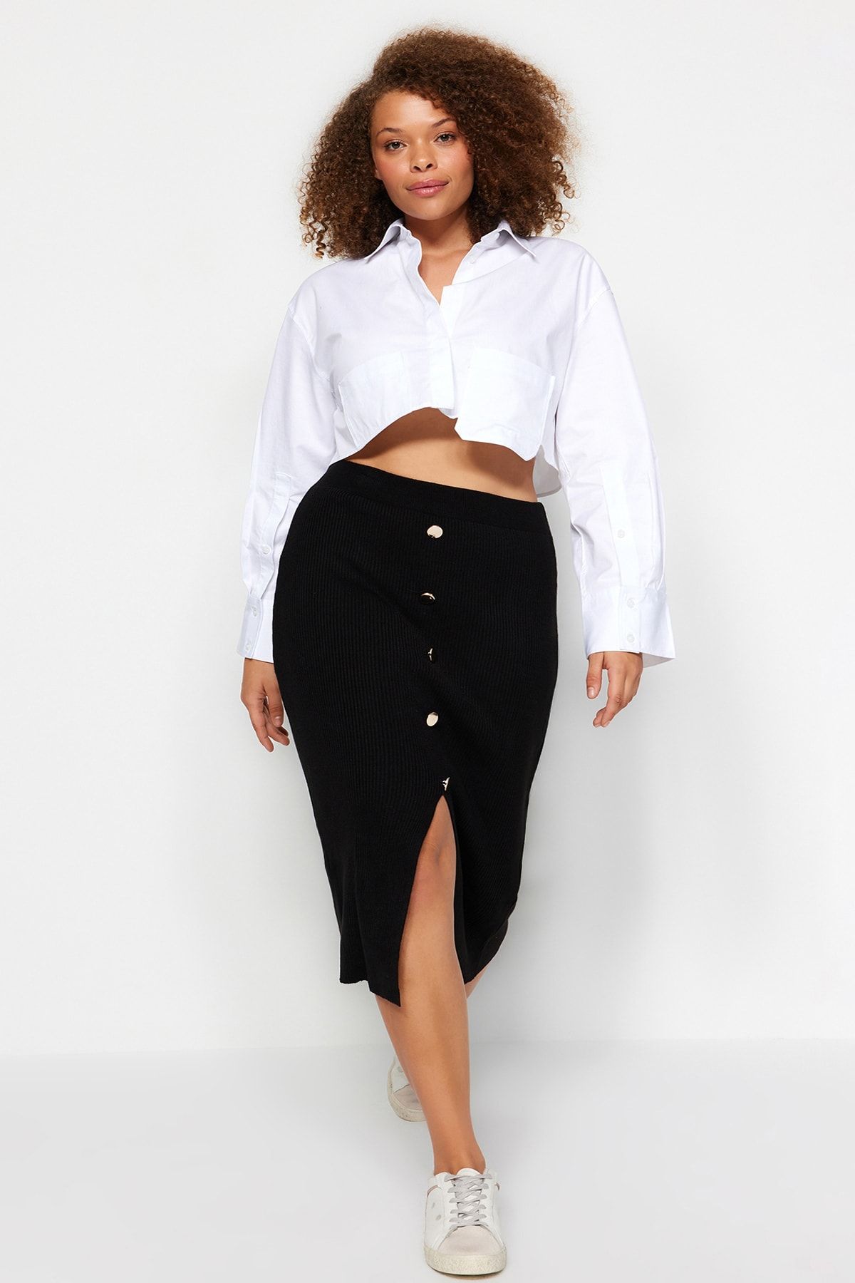 Button front online knit skirt