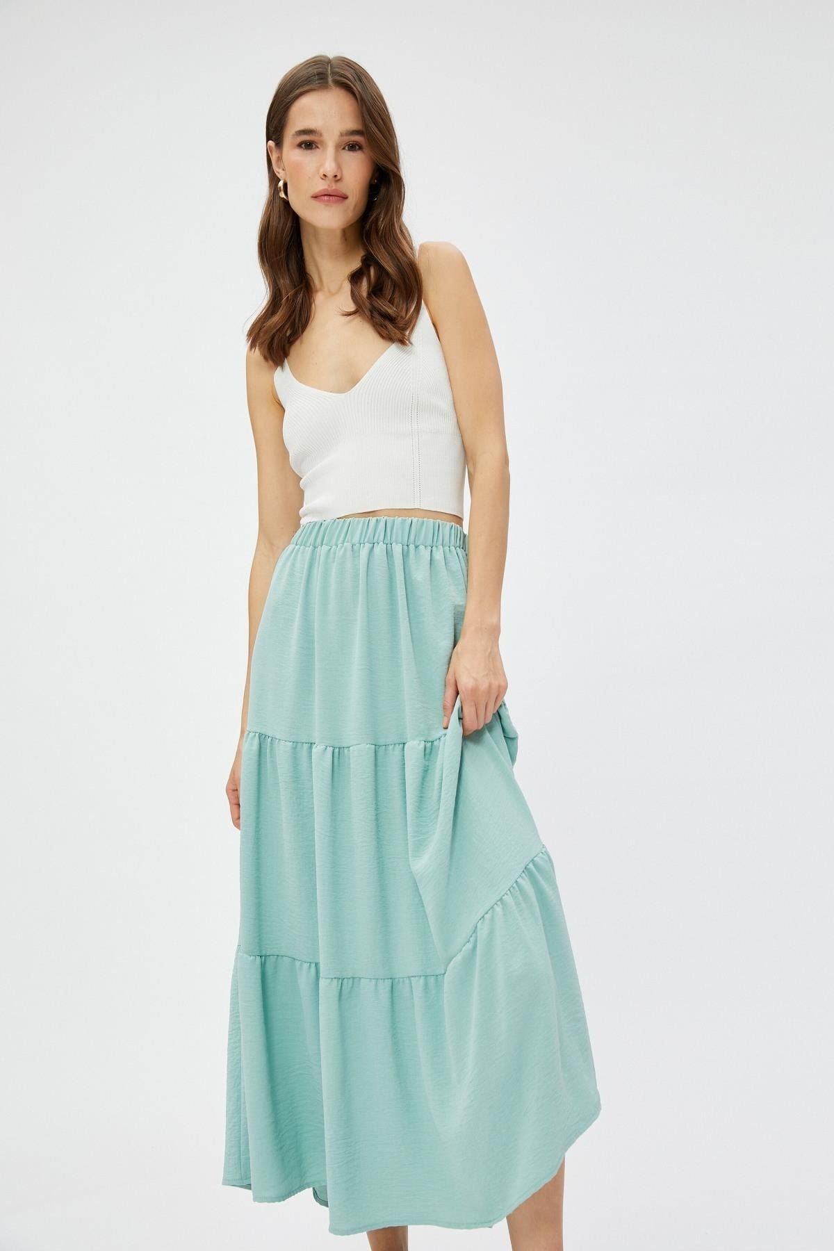 Green tiered midi skirt discount
