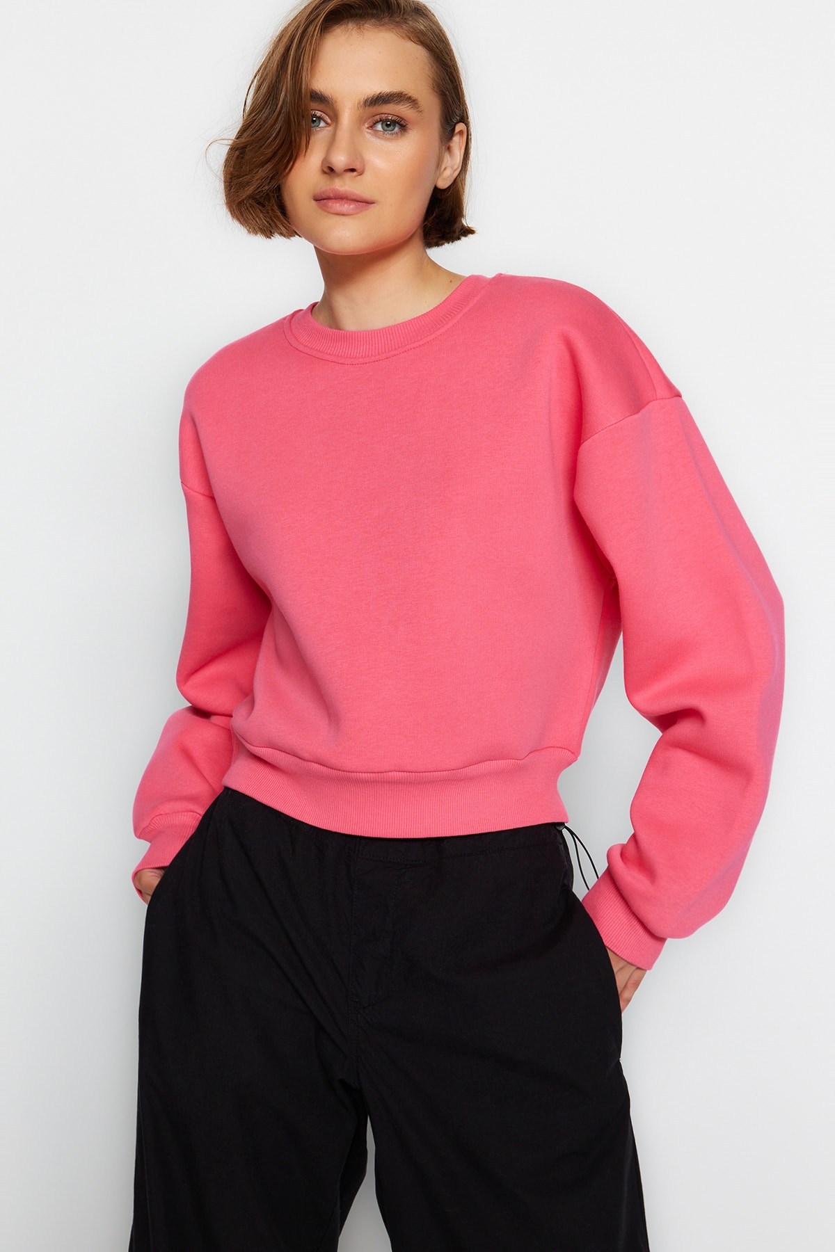 Trendyol Collection Damen Rosa Sweatshirt Regular Fit Für - Extra Groß