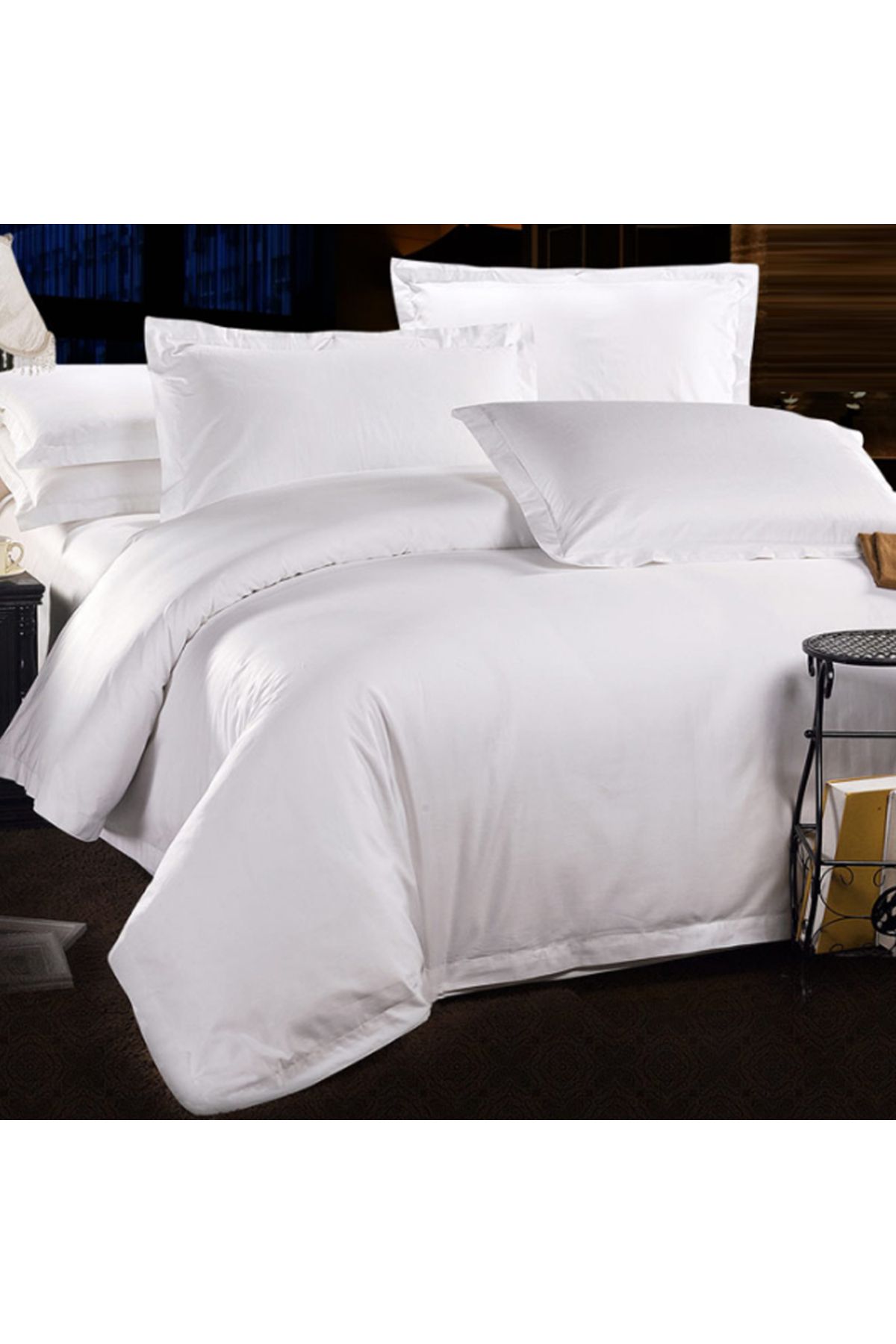 MEŞELİ TEKSTİL-Single 100% Cotton White Hotel Duvet Cover Set 3