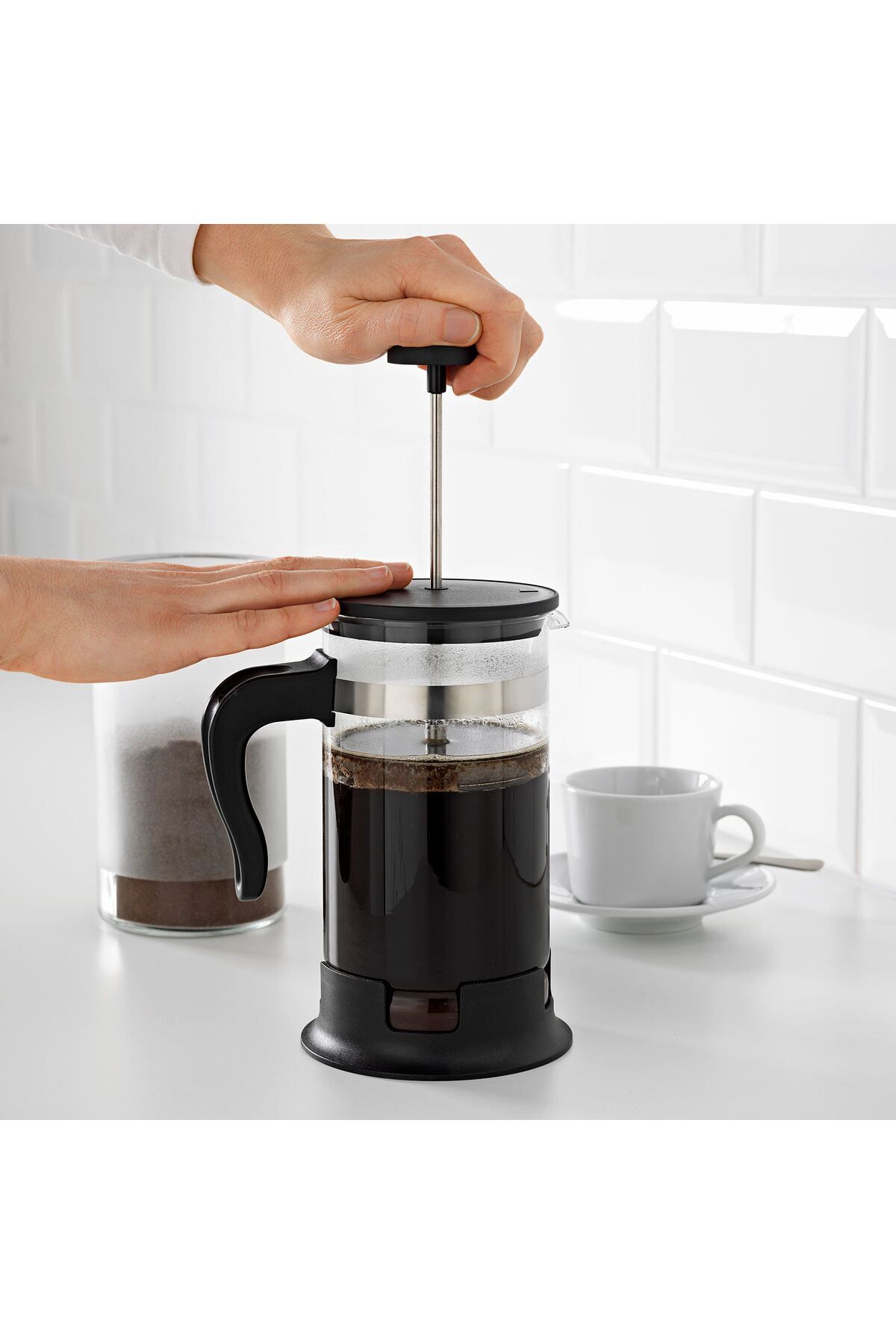 IKEA-Heat Resistant French Press Glass Teapot 1 Lt 22 cm Stainless Steel 4