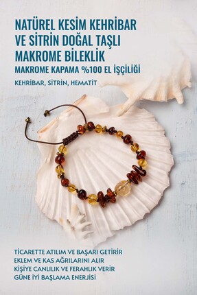 Deniz Doğal Taş Sertifikalı Naturel Kesim Kehribar ve Sitrin Doğal Taşlı Bile...