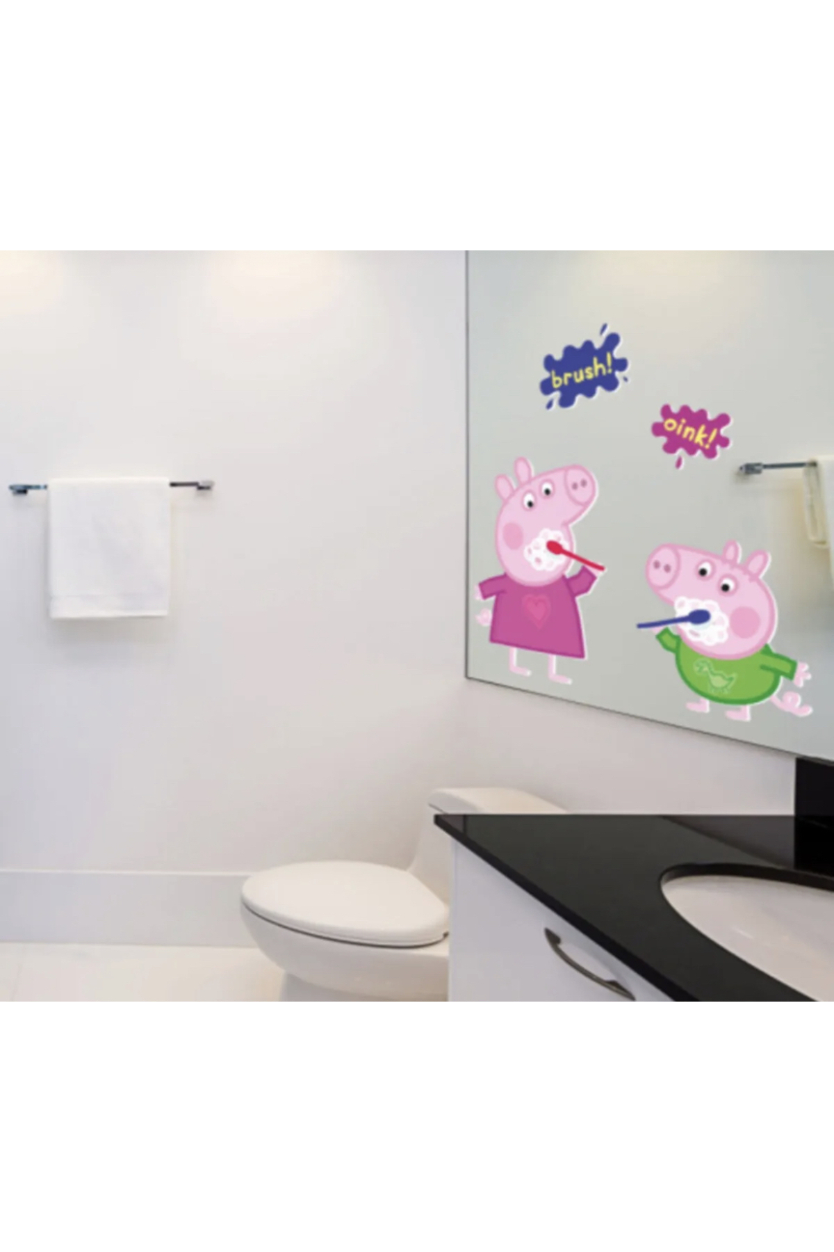 Think And Print Peppa Diş Fırçalıyor Bebek Çocuk Odası Banyo duvar Cam Sticker fotoğrafı 2 (önizleme)