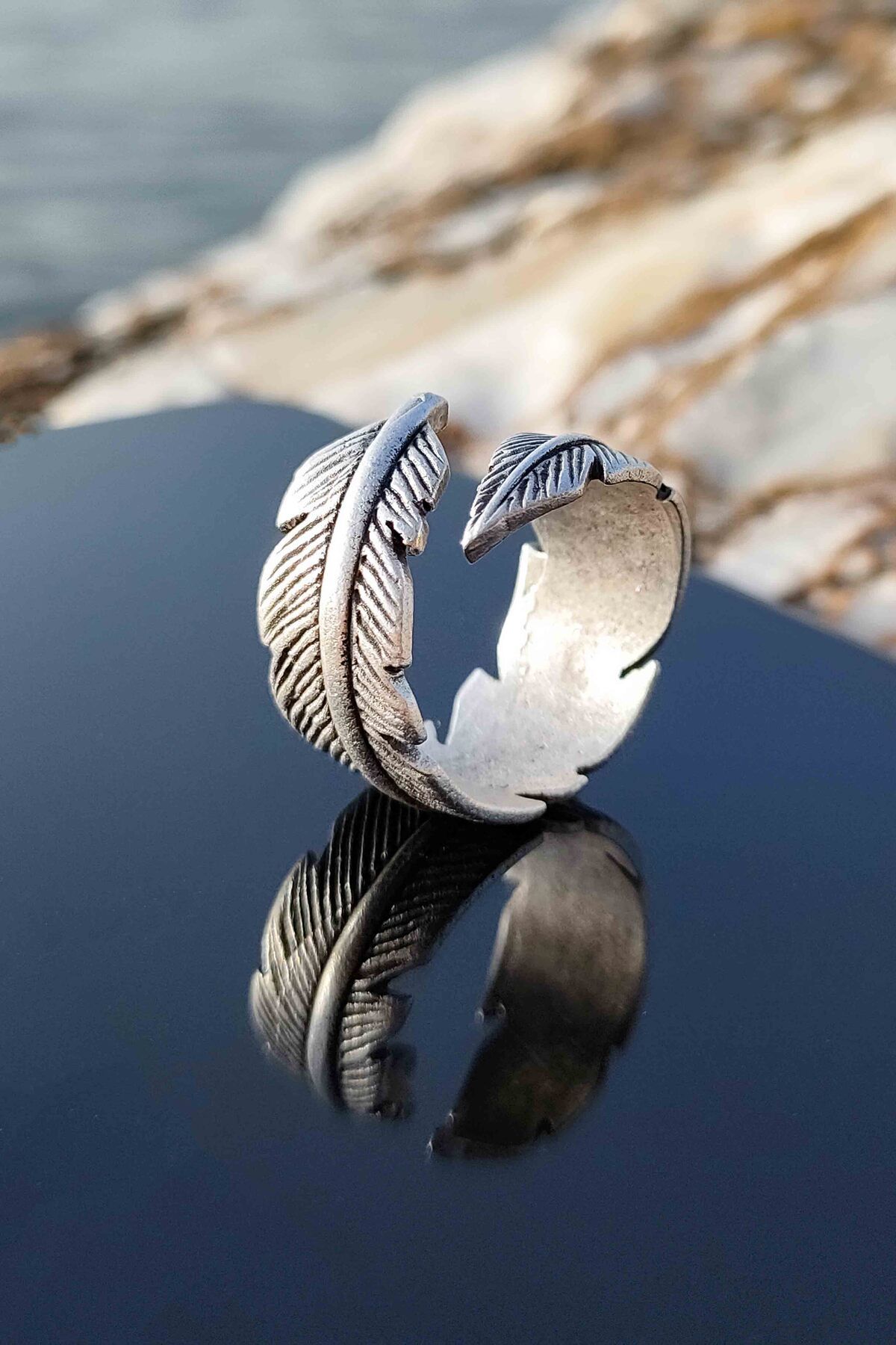 Sterling silver feather ring deals