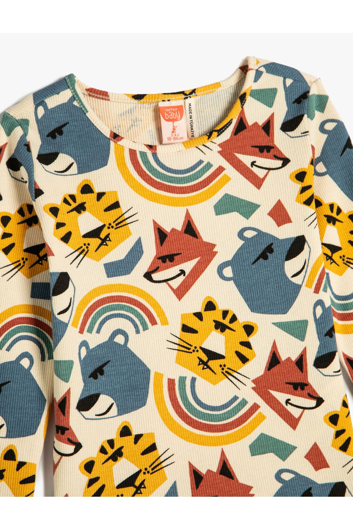 Koton تی شرت آستین بلند یقه خدمه چاپ شده حیوانات