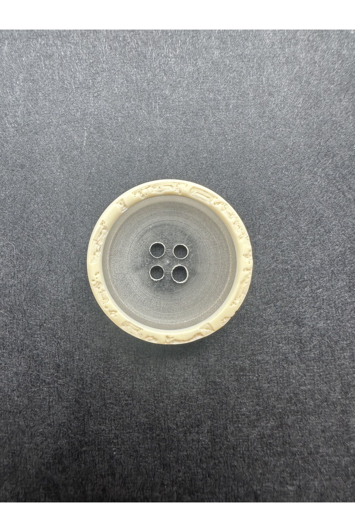 aensia-White Embossed Transparent Inside Special Design Button 40 Size Button Flat Polyester Button - Pack of 6 3