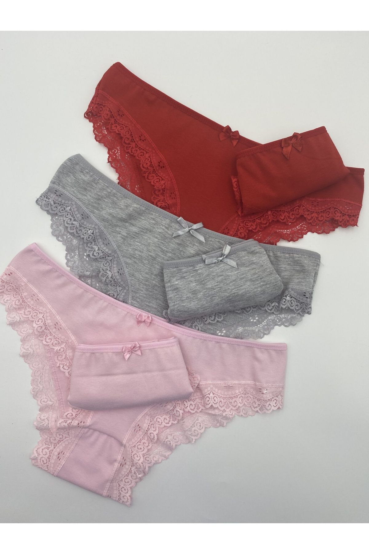 DONLİZZA Lace Pink Panties Gray, Red 3 pieces - Trendyol