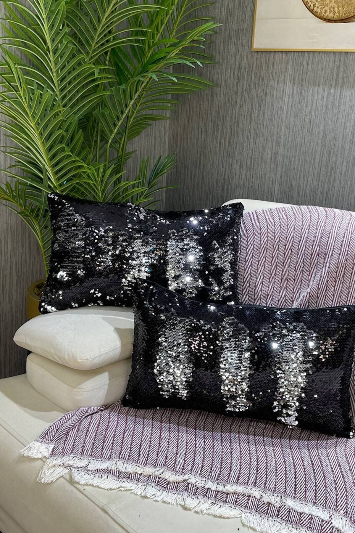 Black sequin throw deals pillows