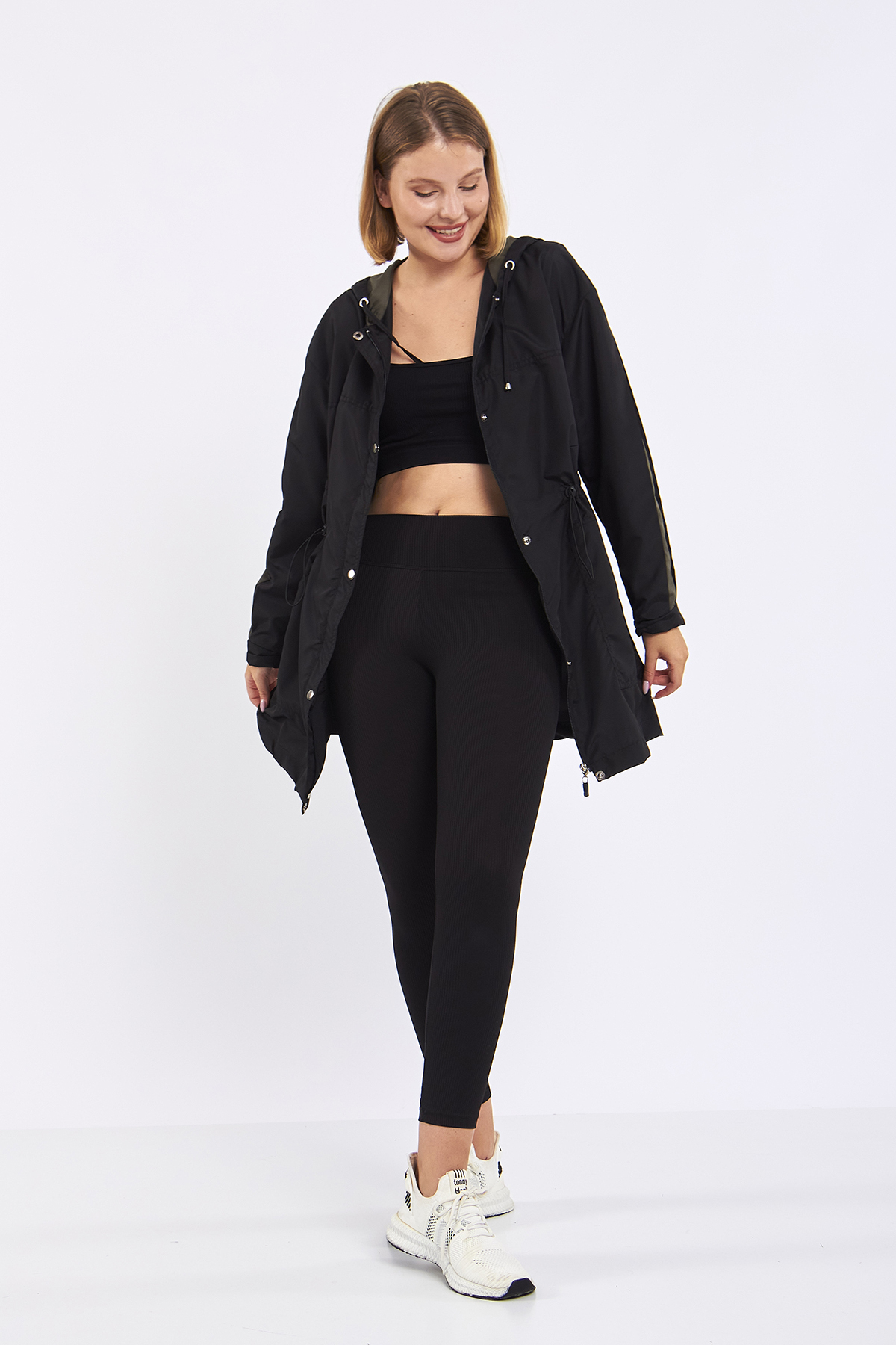 Moda Tuğram  Micro Midi Siyah Kolları Haki Yağmurluk & Rüzgarlık - Görsel 2