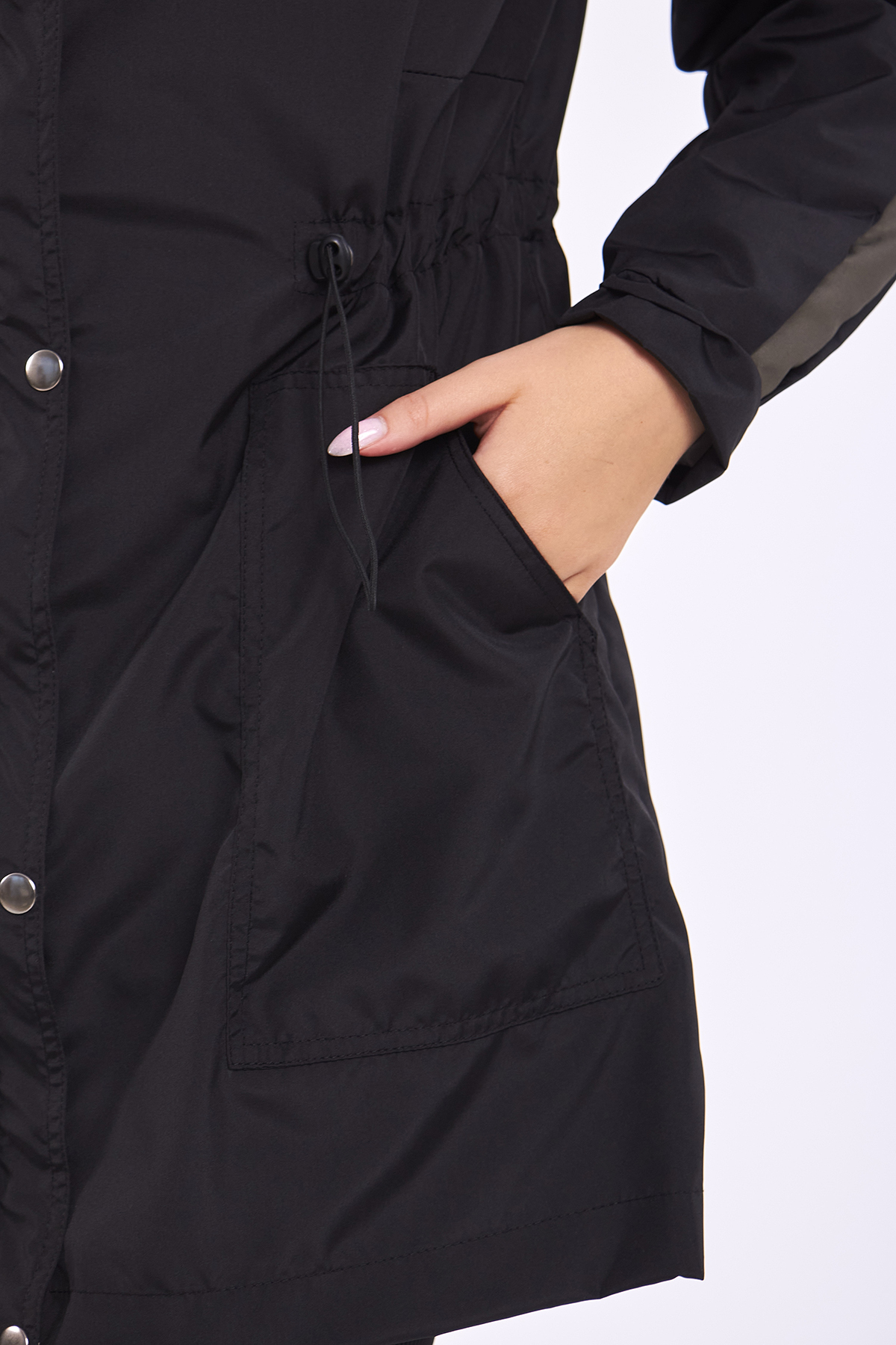 Moda Tuğram  Micro Midi Siyah Kolları Haki Yağmurluk & Rüzgarlık - Görsel 5