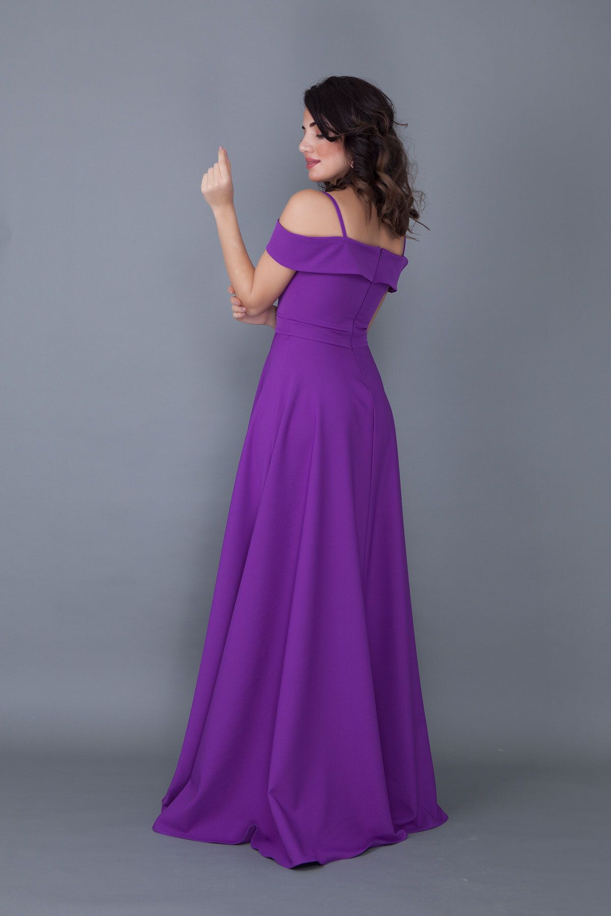 NO48-Rochie model evazată cu bretele, mov, lungime maxi 7