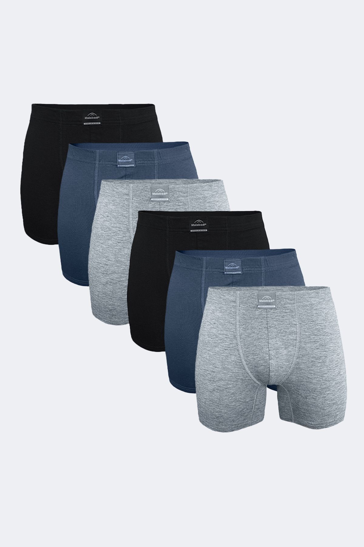 Erkek Siyah Gri Füme 6 Lı Pamuk Elastan Uzun Boxer 073