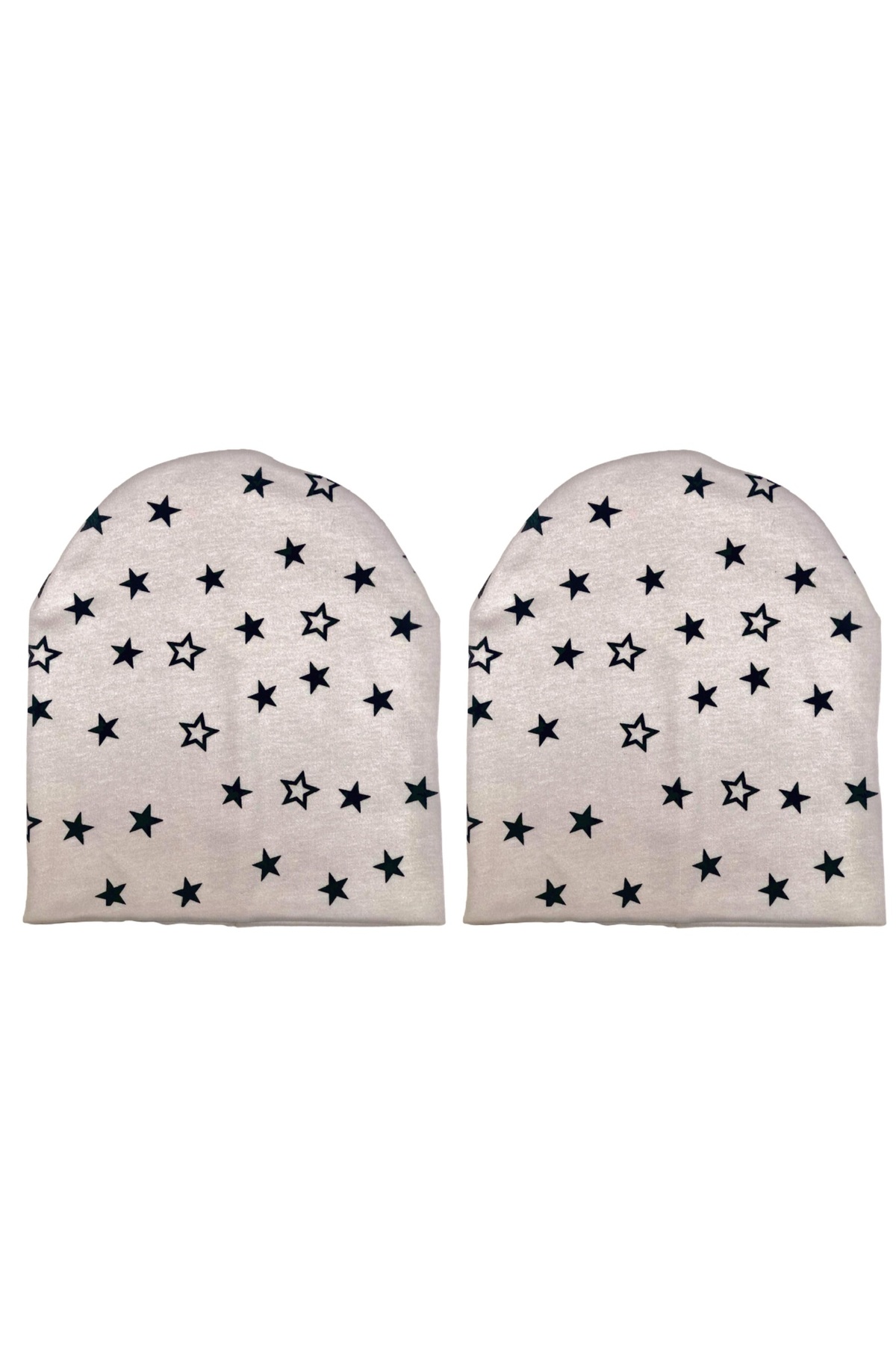 DOUBLE LAYERED COTTON COMBED COTTON STAR PRINTED 2PCS BABY KIDS HAT BEANIE