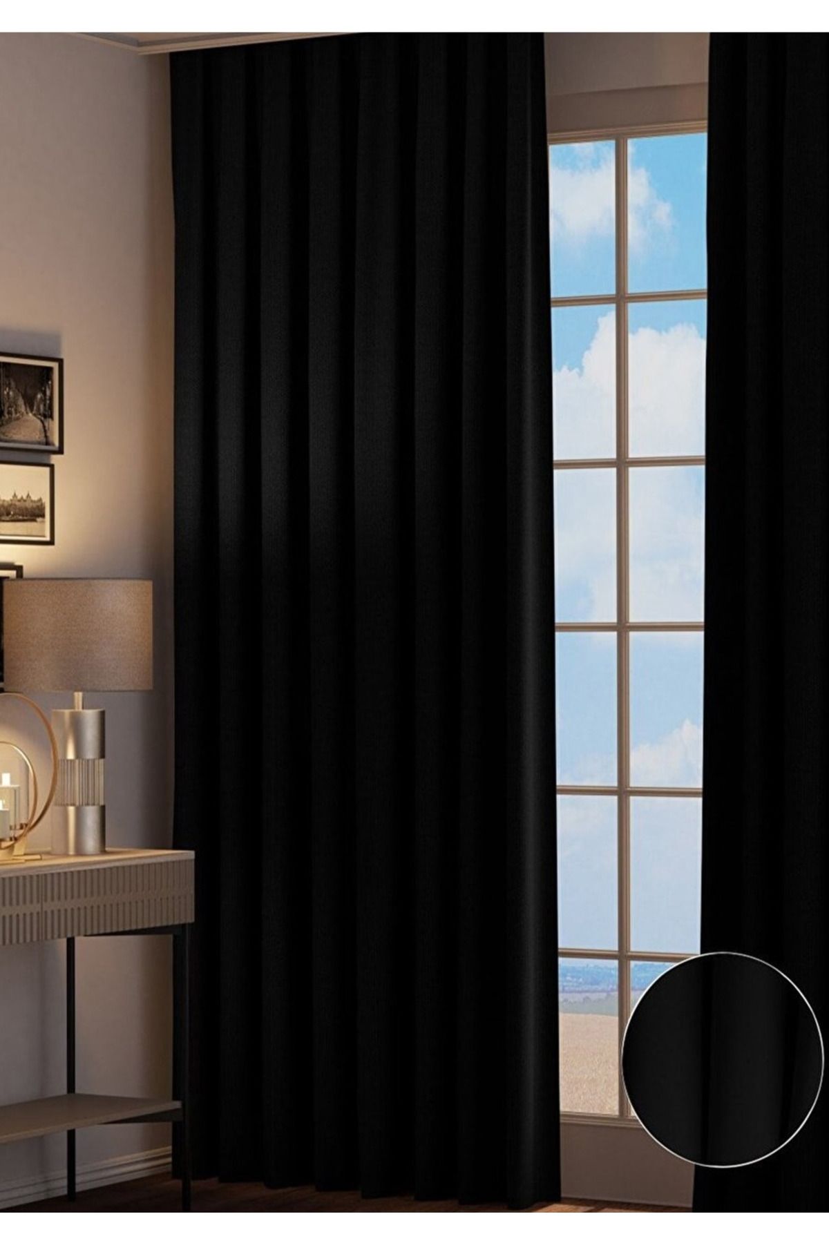 Evim Home-3-Layer Light-Proof Background Curtain Black Blackout Sunshade Non-Pilling Self-Button 1