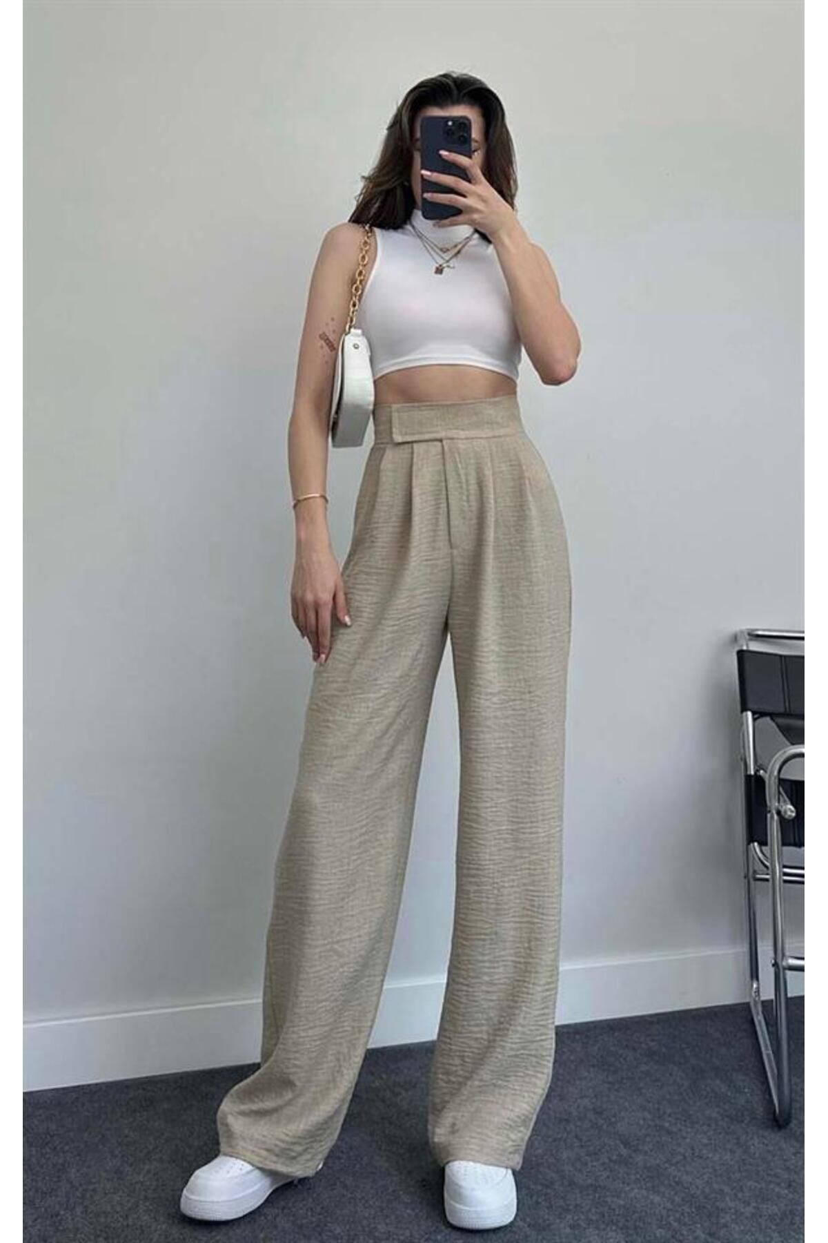 Laluvia Spodnie Z Szerokimi Nogawkami I Taupe Kobieta - XL