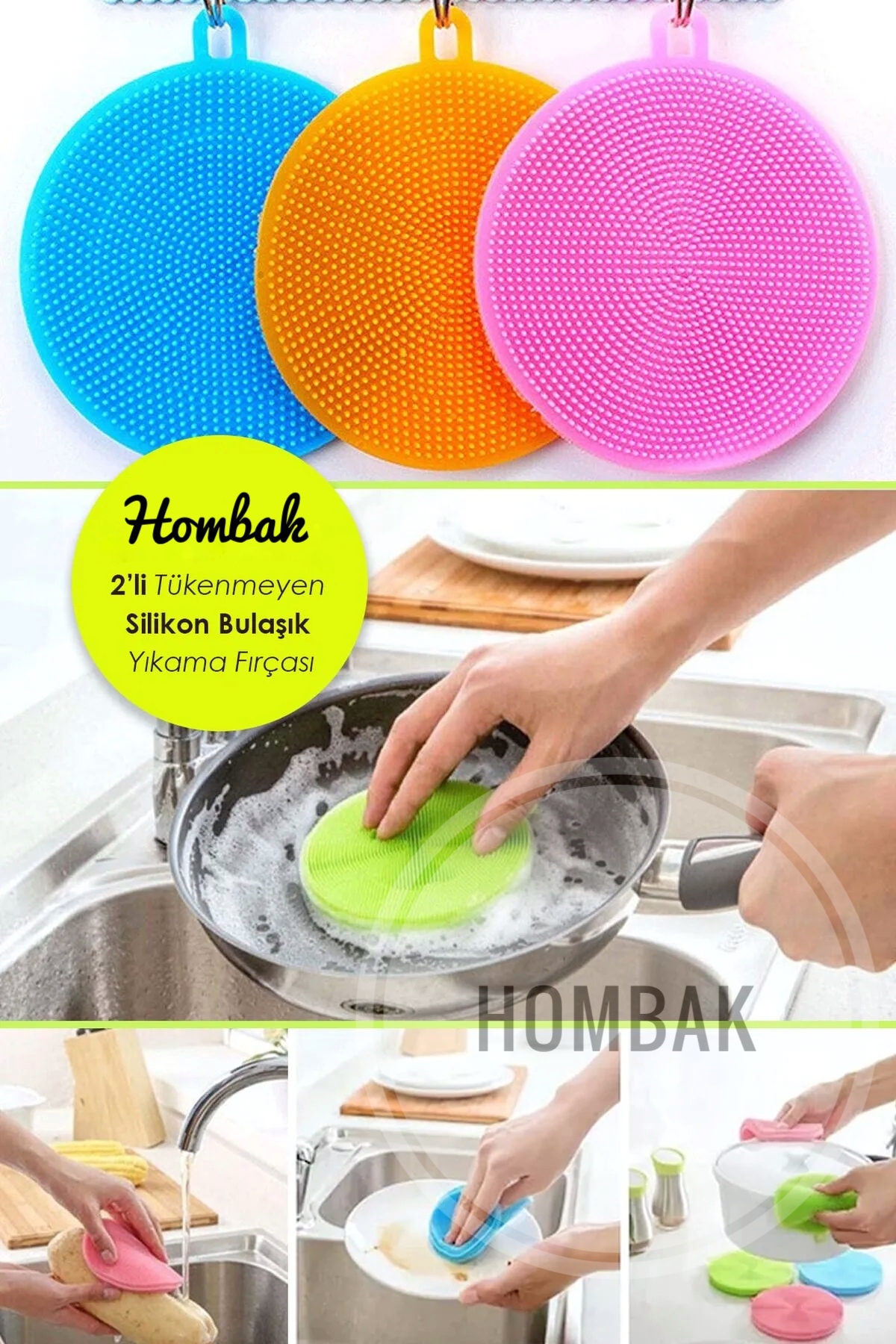 Hombak Silikon Bulaşık Yıkama Fırçası 2 Adet