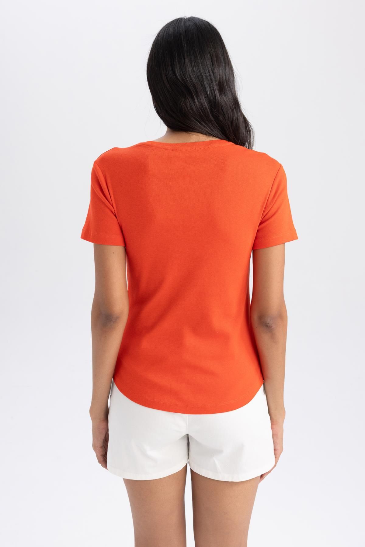 DeFacto-Slim Fit Slim Fit rebrované tričko s krátkym rukávom B0647axns 7