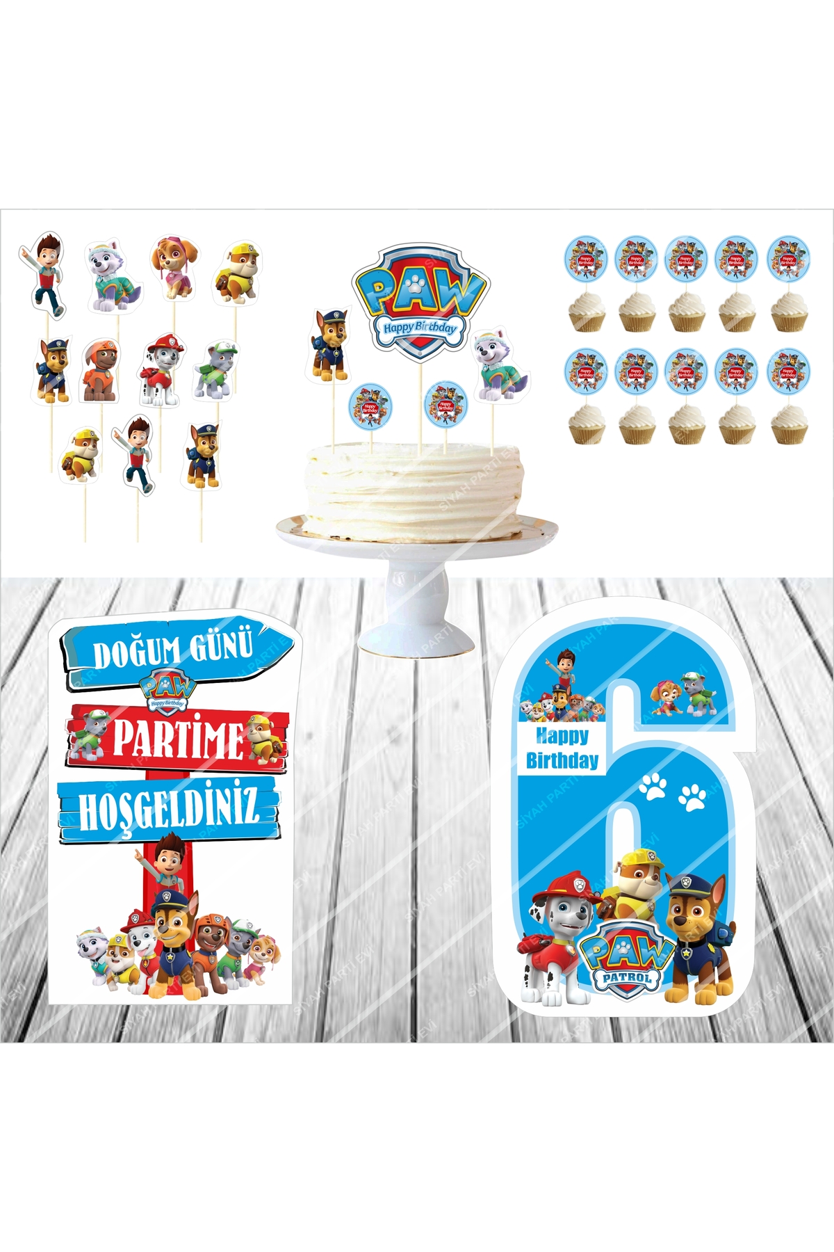 Paw Patrol 6 Yaş Doğum Günü Maketi / Pasta Süsü Seti