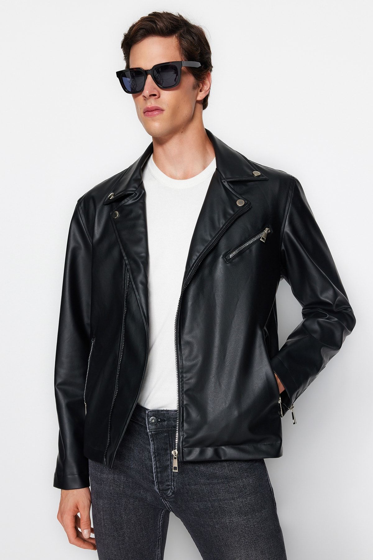 Trendyol Collection Winter Jacket Black Biker jackets Trendyol