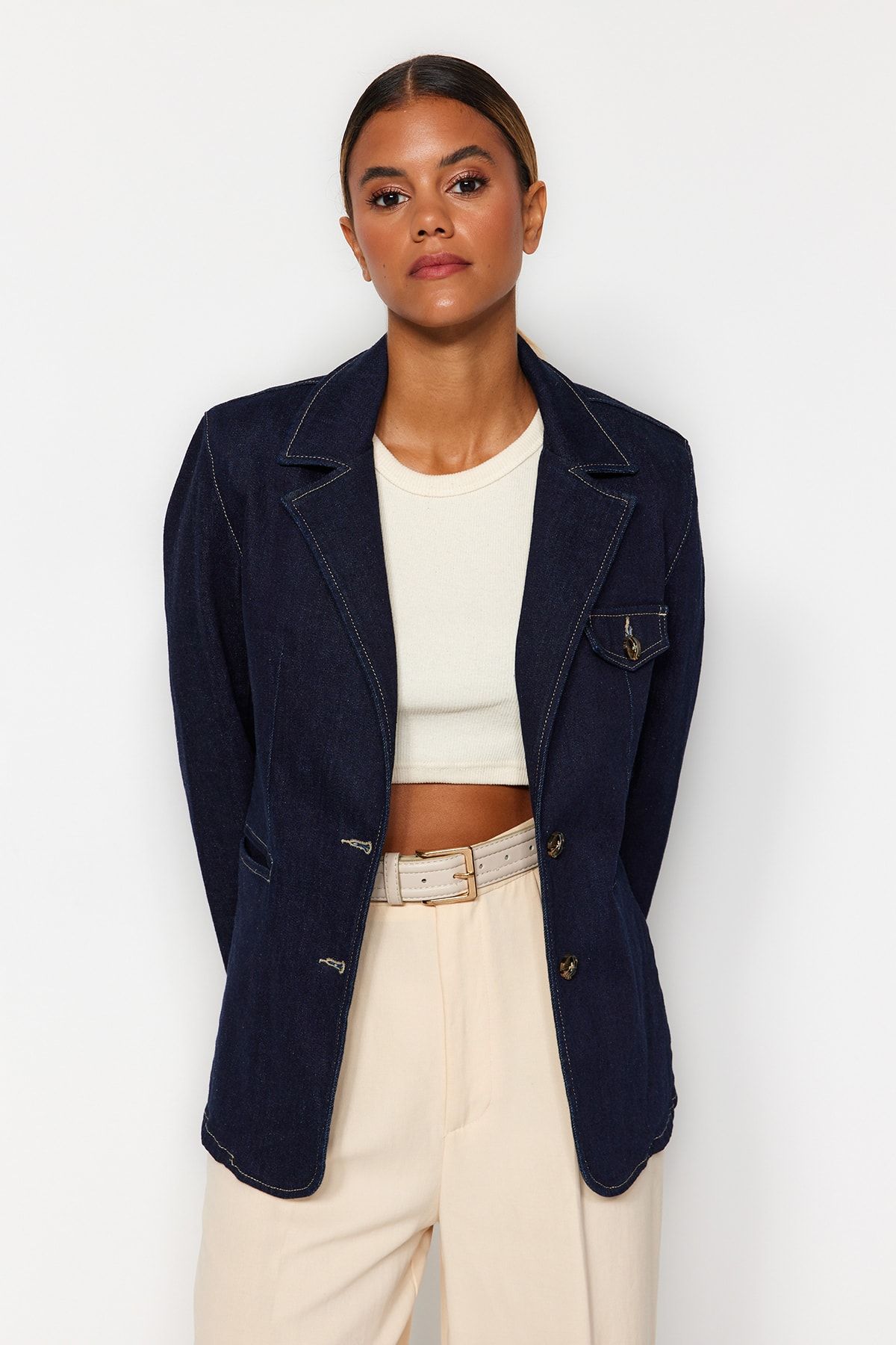 Denim cheap blazer jacket