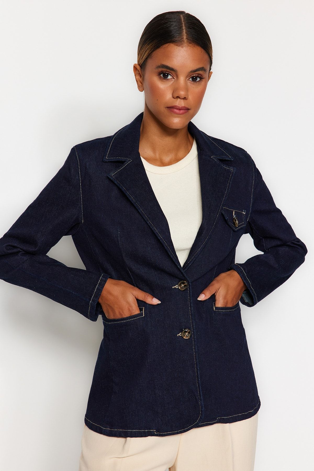 Denim cheap blazer jacket